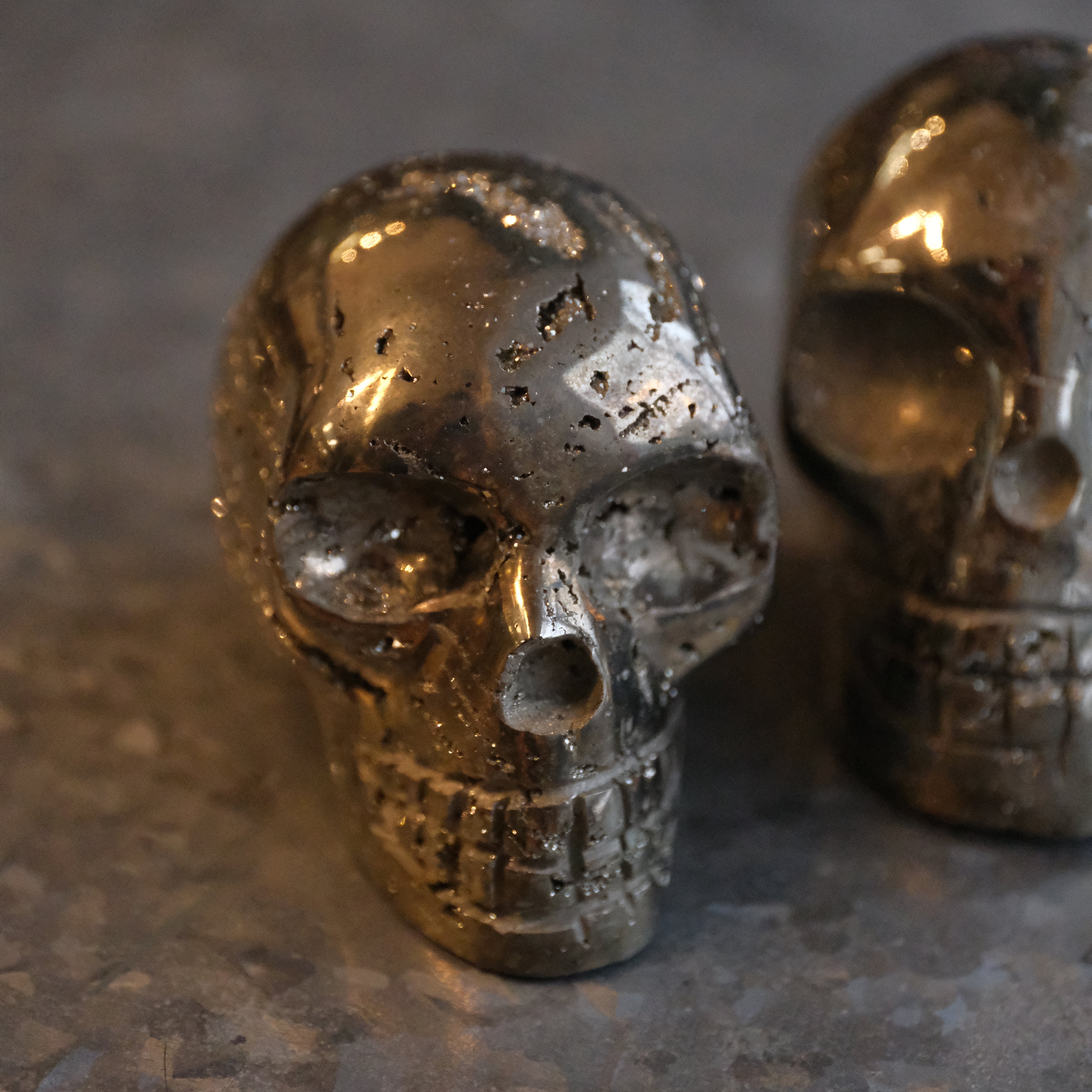 Hand Carved Peruvian Pyrite Skull
