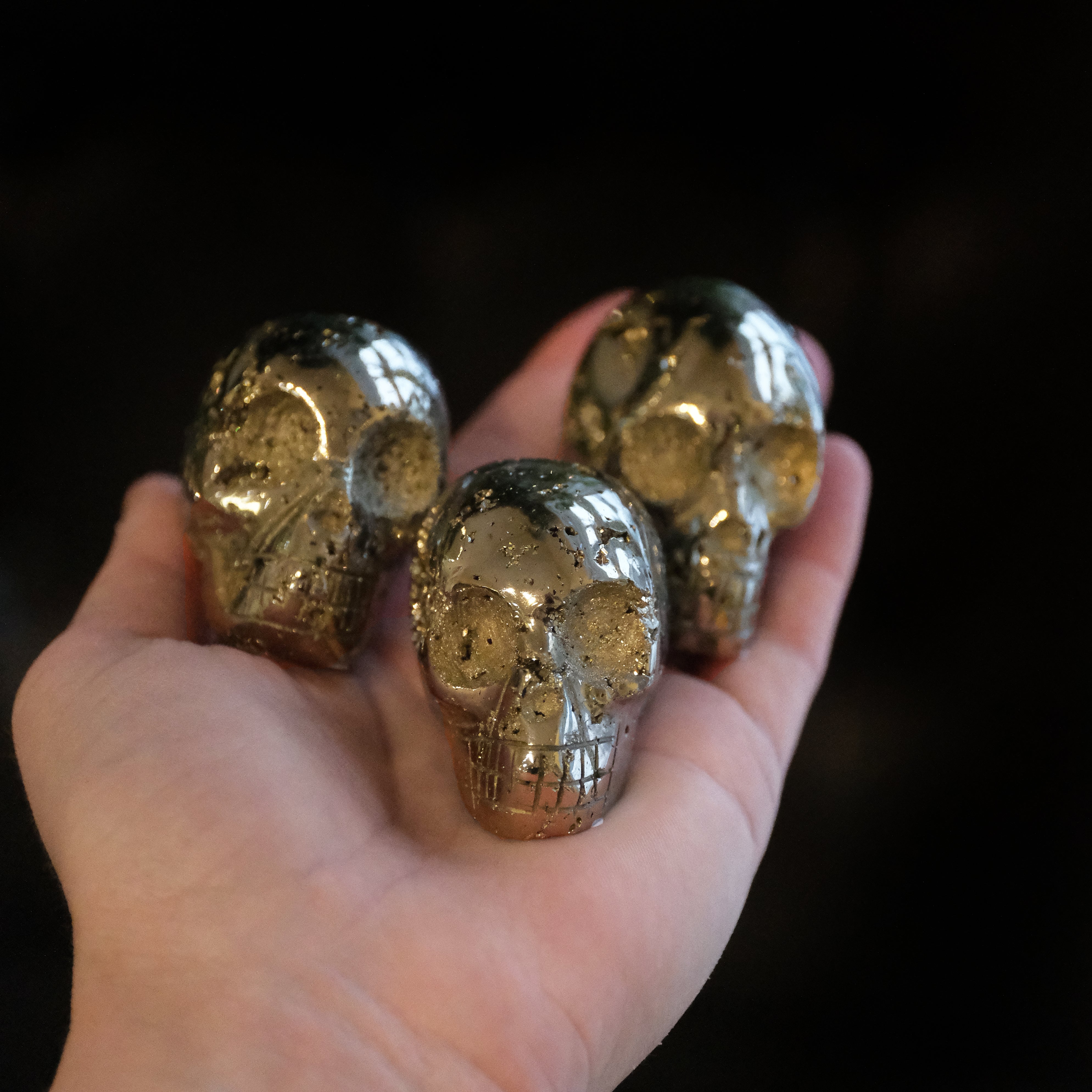 Small Hand Carved Peruvian Pyrite Skull