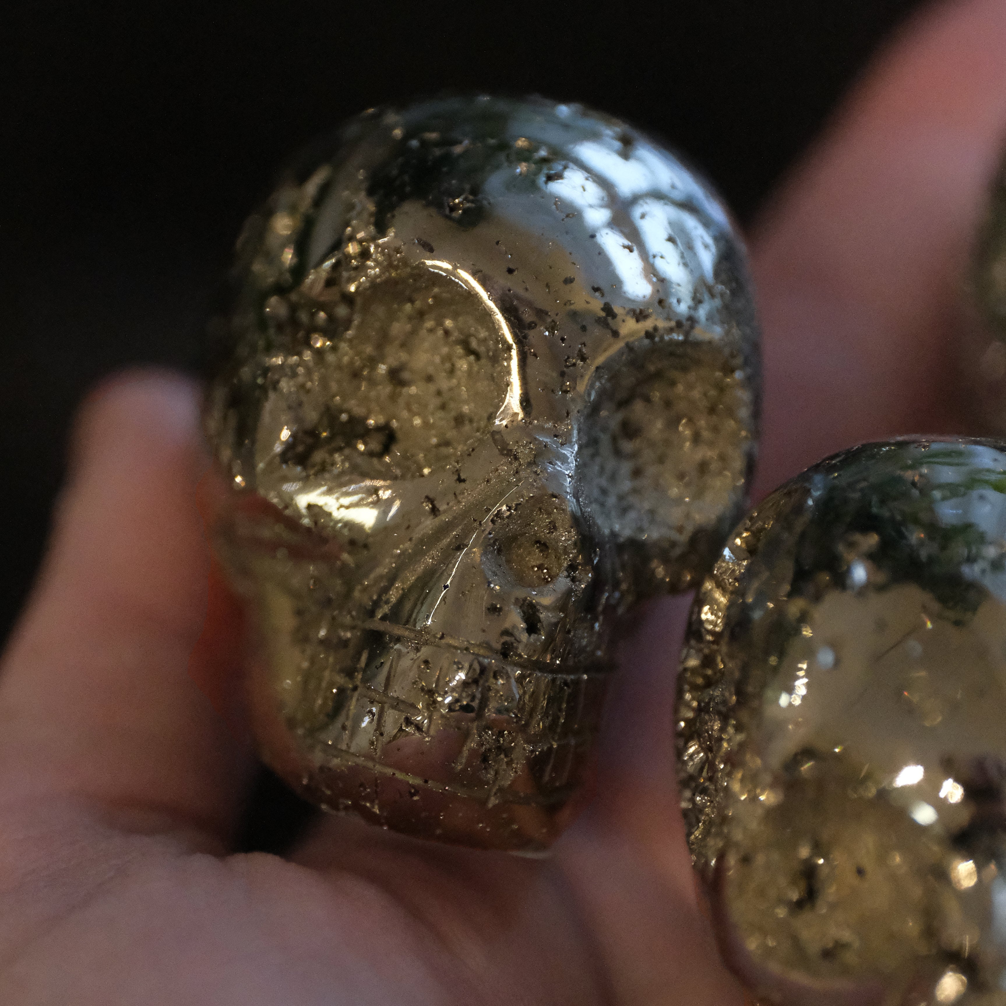 Small Hand Carved Peruvian Pyrite Skull