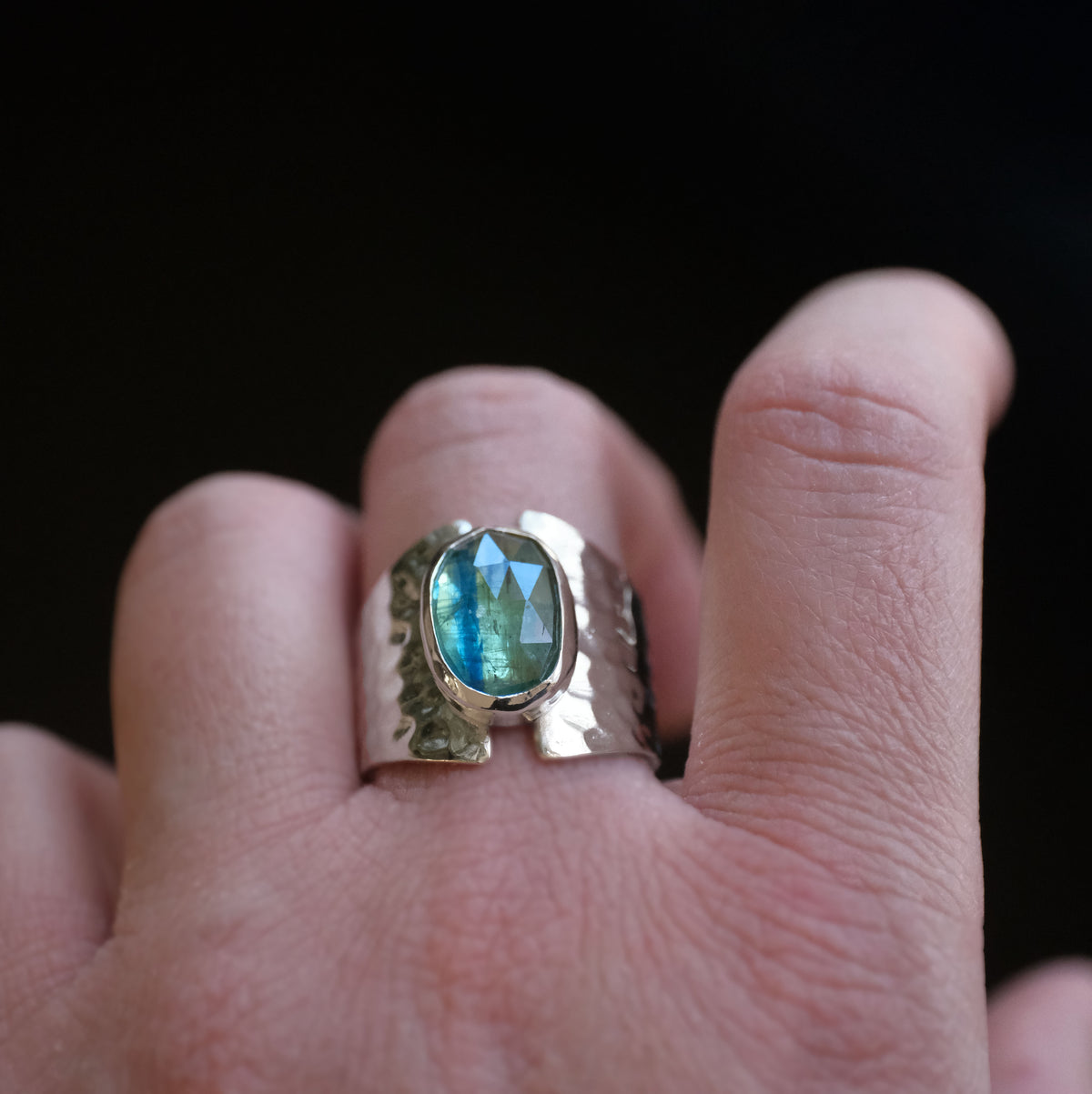 Bicolor Kyanite Shield Ring (Size 8.5) - One of a Kind