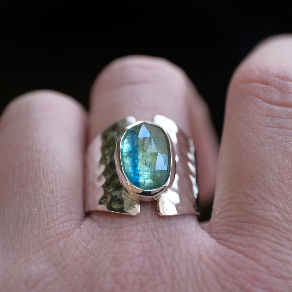 Bicolor Kyanite Shield Ring (Size 8.5) - One of a Kind
