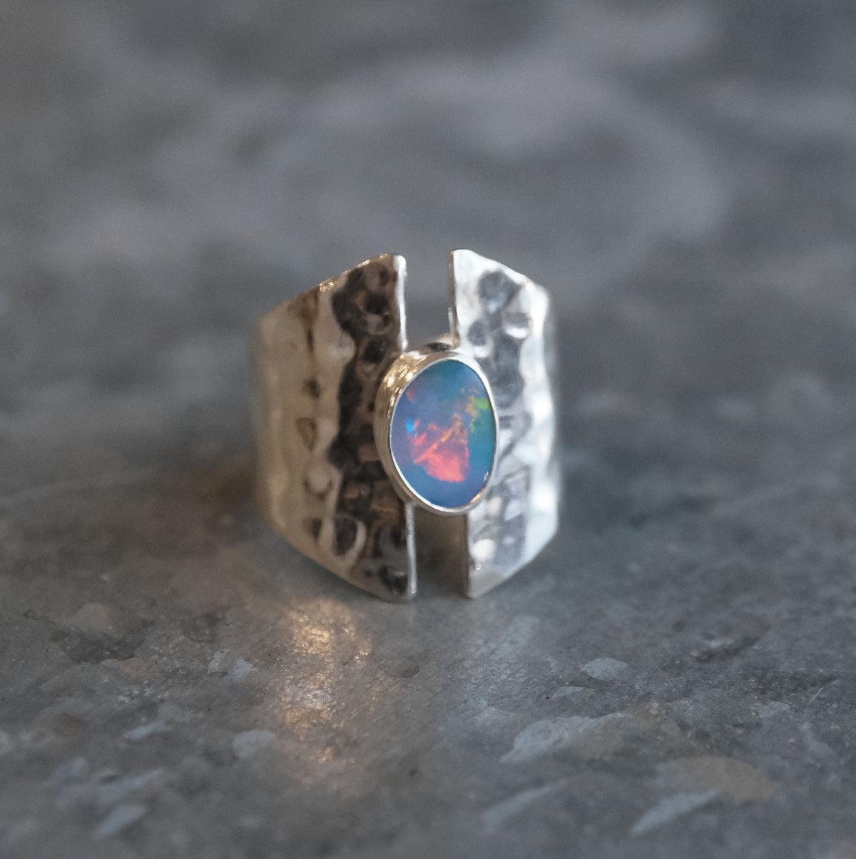 Australian Opal Shield Ring (Size 6.5) - One of a Kind