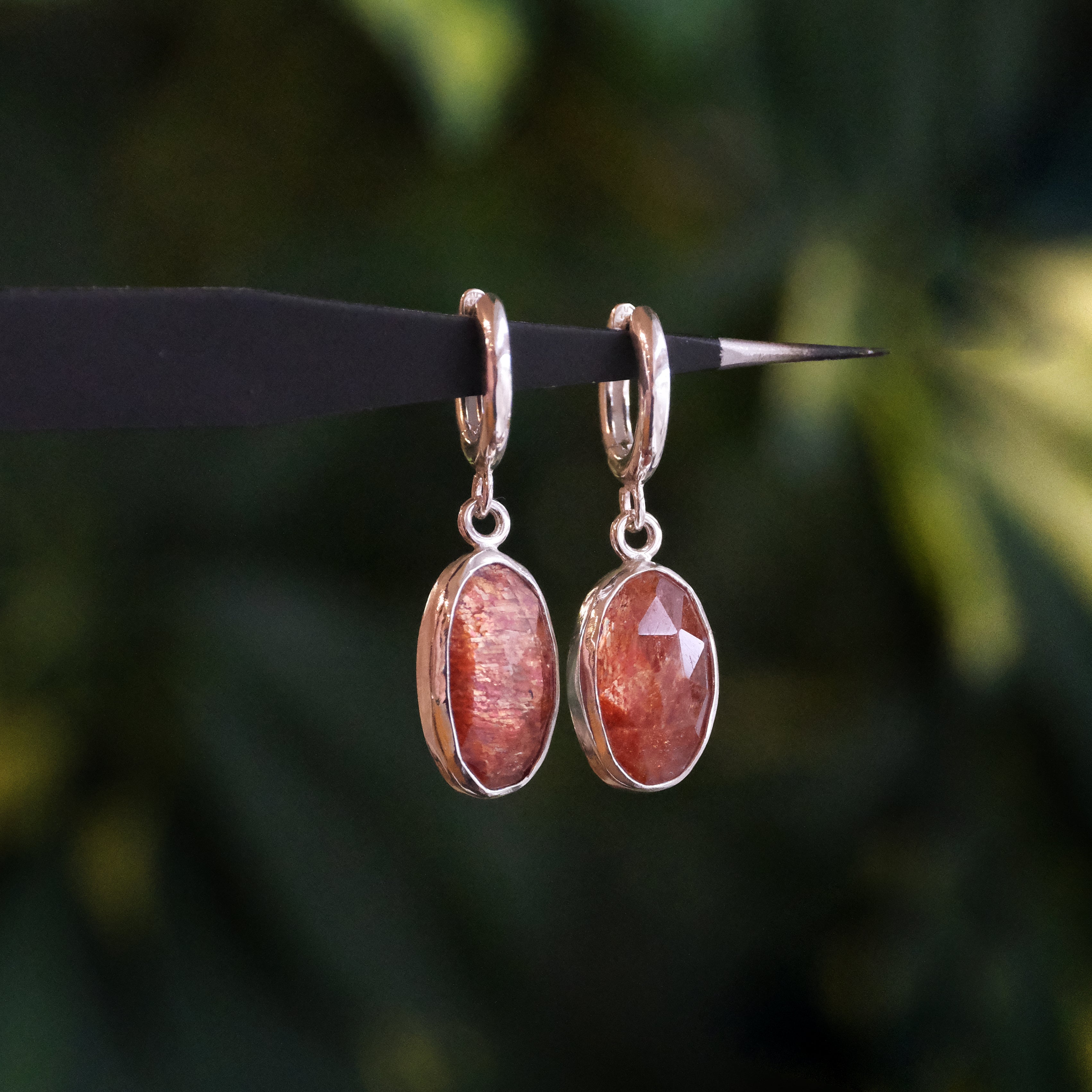 Glittering Sunstone Hugger Earrings - One of a Kind