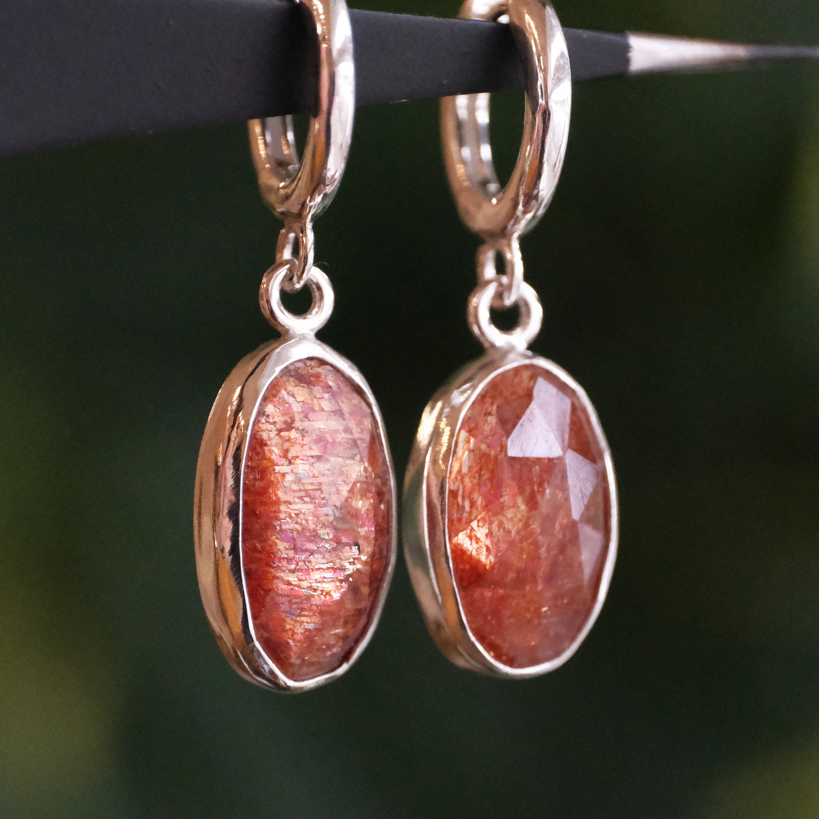 Glittering Sunstone Hugger Earrings - One of a Kind