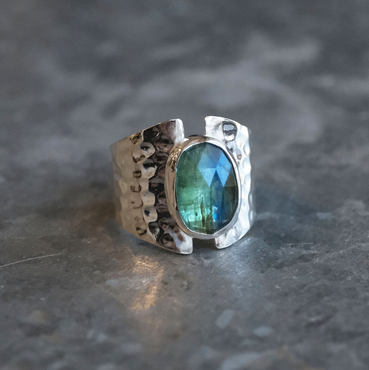 Bicolor Kyanite Shield Ring (Size 8.5) - One of a Kind