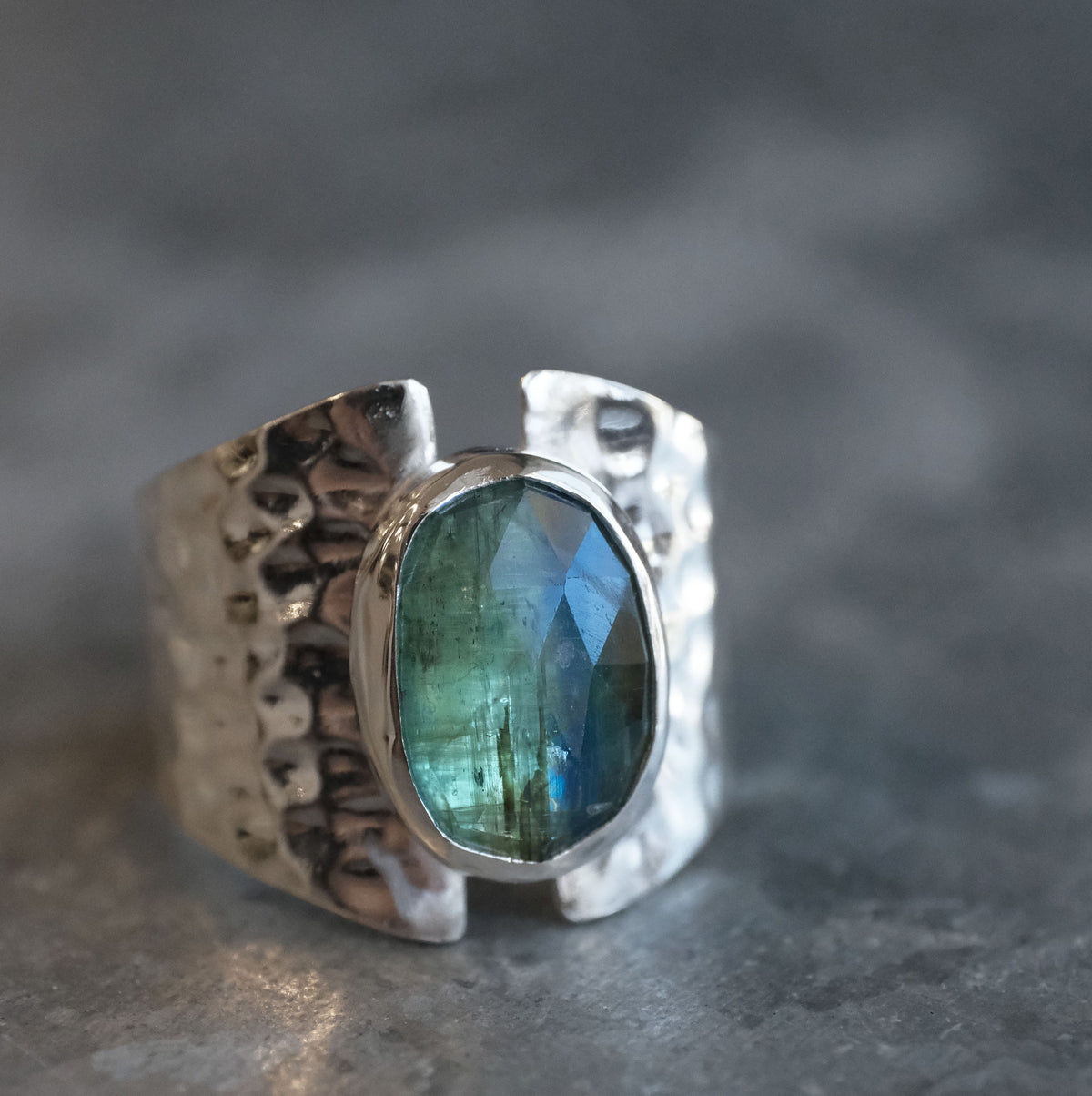Bicolor Kyanite Shield Ring (Size 8.5) - One of a Kind