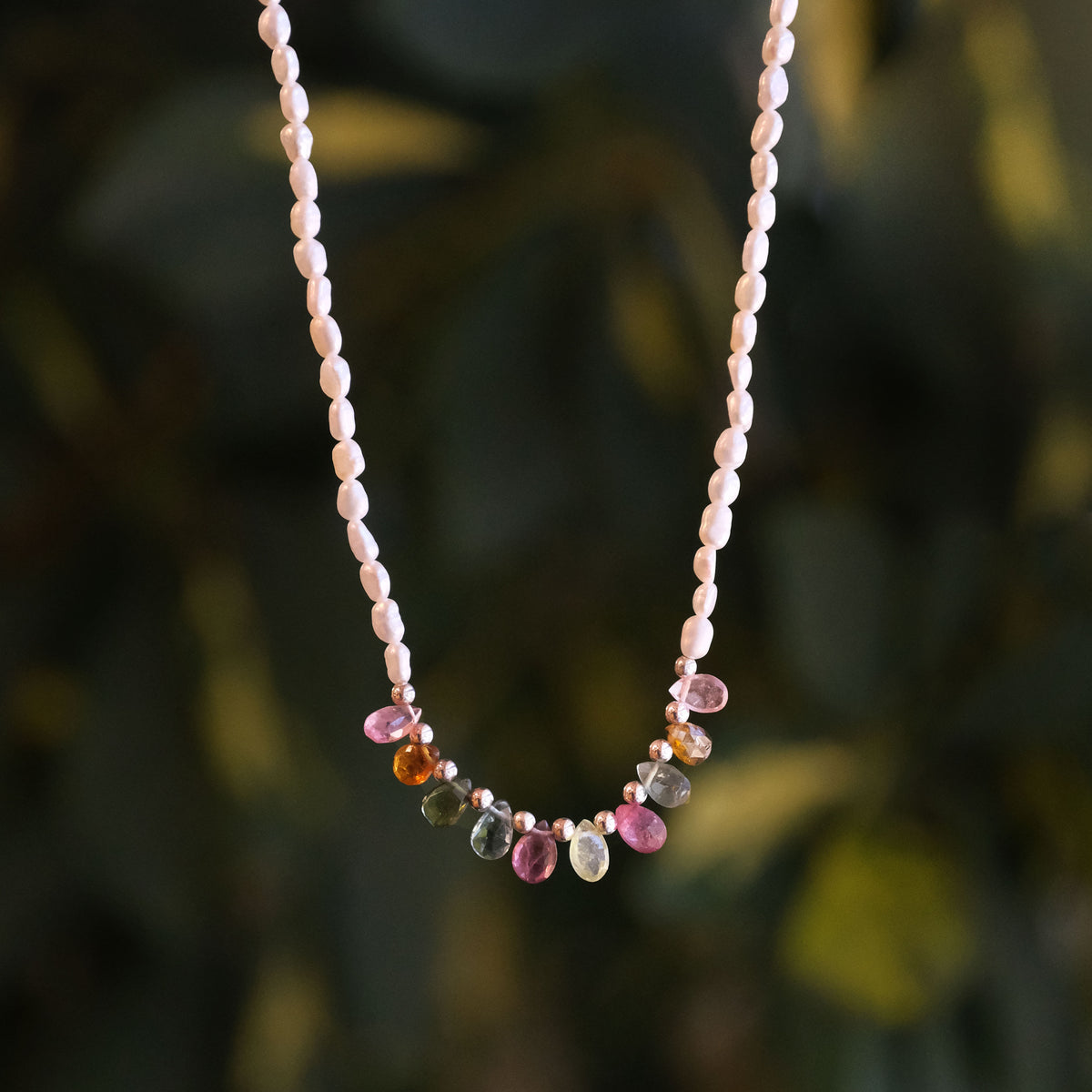 Tourmaline + Freshwater Pearl Rainbow Necklace - One of a Kind