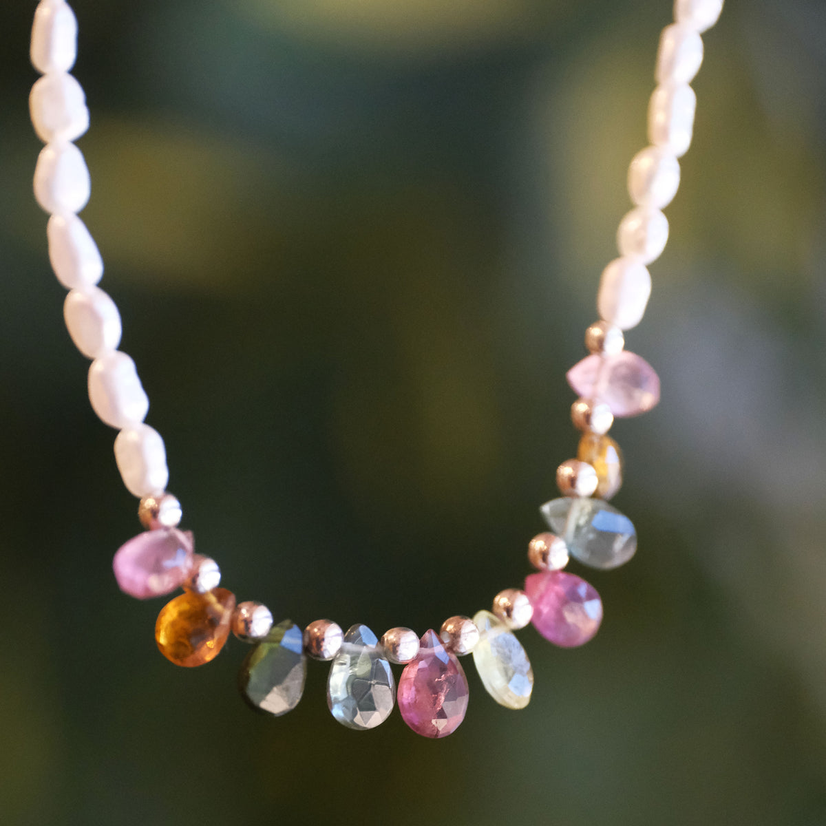 Tourmaline + Freshwater Pearl Rainbow Necklace - One of a Kind