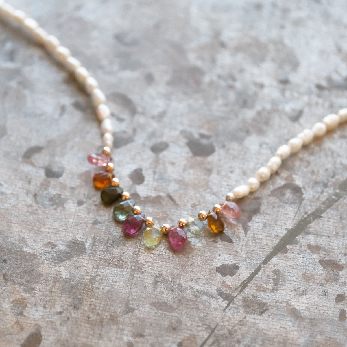Tourmaline + Freshwater Pearl Rainbow Necklace - One of a Kind