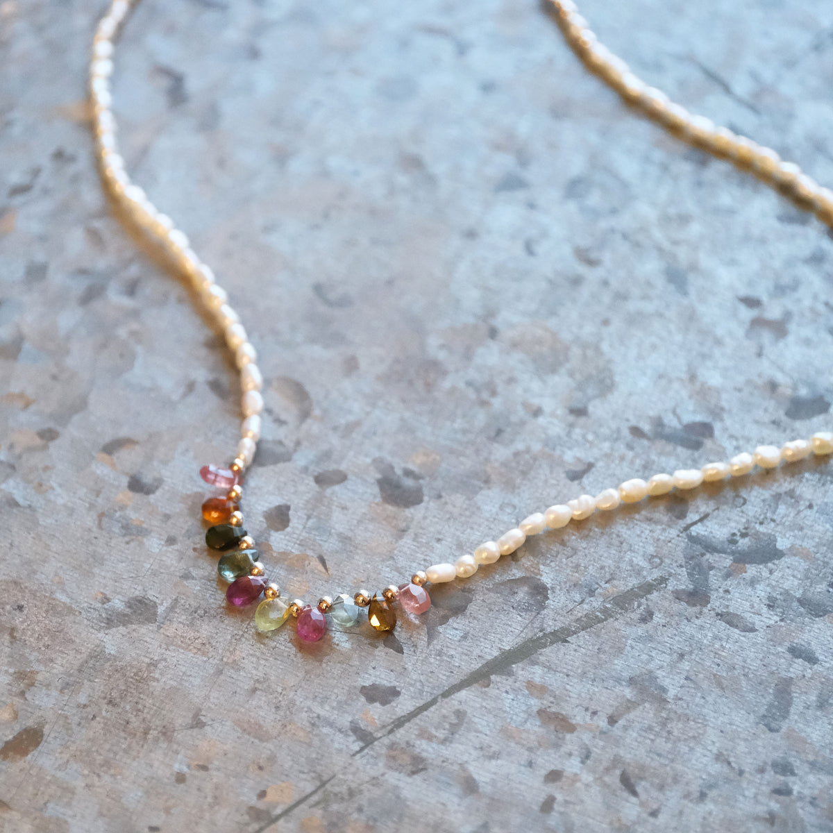 Tourmaline + Freshwater Pearl Rainbow Necklace - One of a Kind