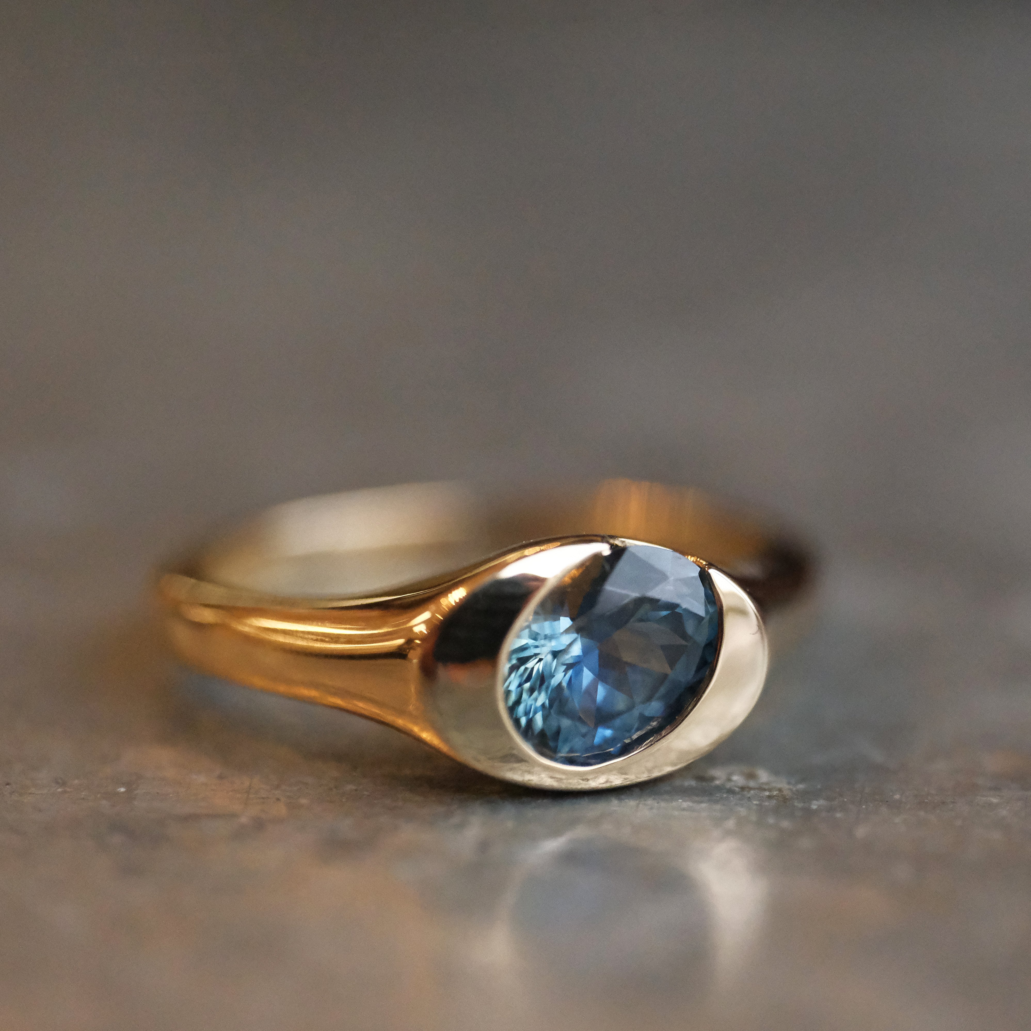14k + Montana Sapphire Flow Ring - One of a Kind