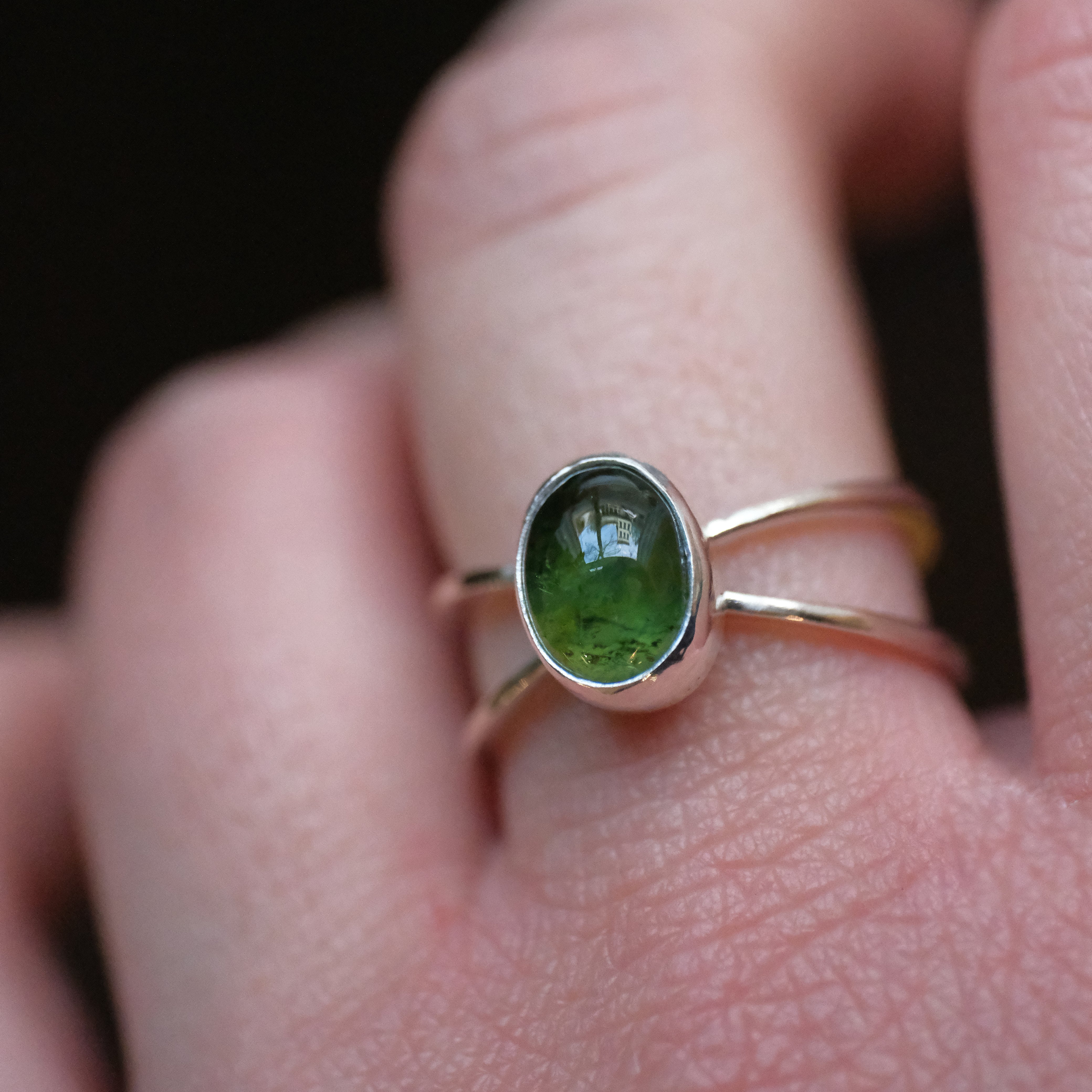 Green Tourmaline Atom Ring (Size 7) - One of a Kind