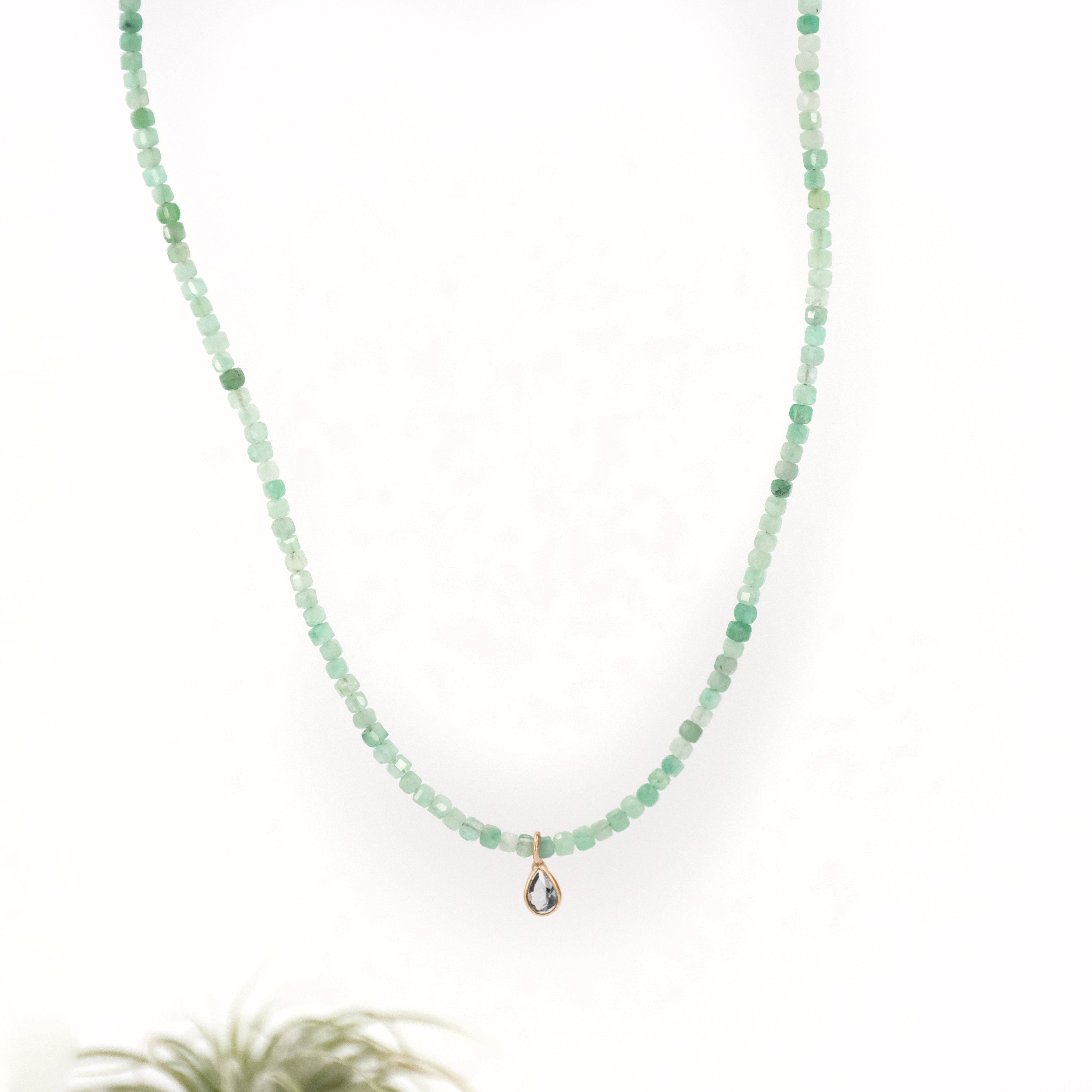 14k Emerald + Topaz Necklace
