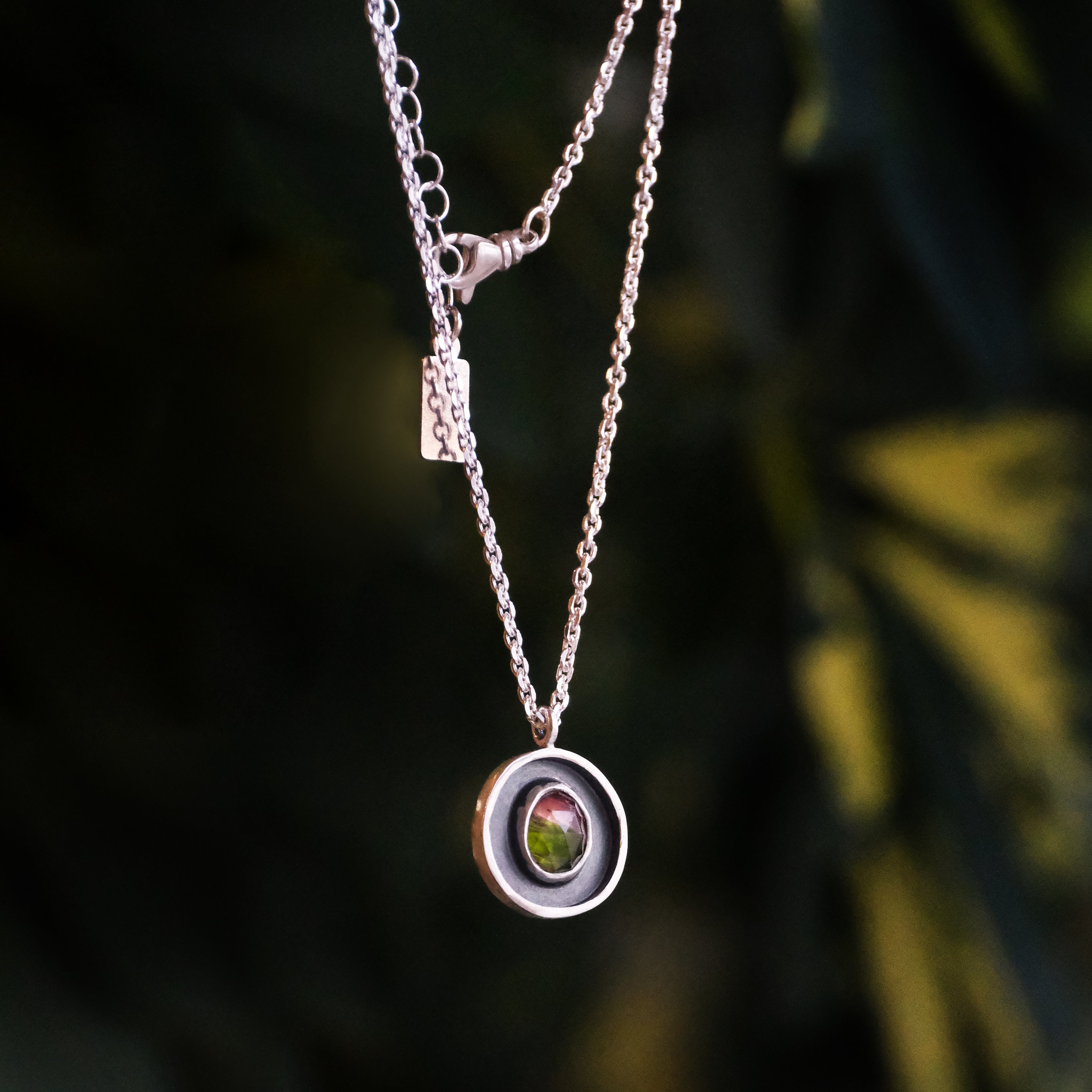 Watermelon Tourmaline Shadowbox Necklace - One of a Kind