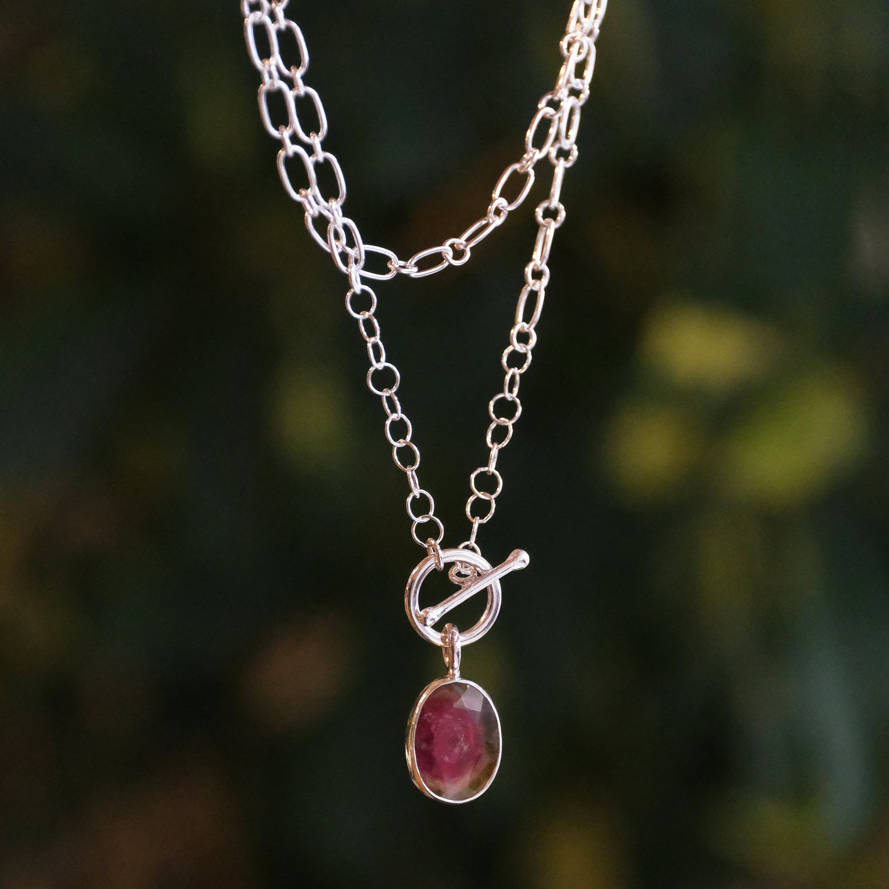 Watermelon Tourmaline Ouro Necklace - One of a Kind