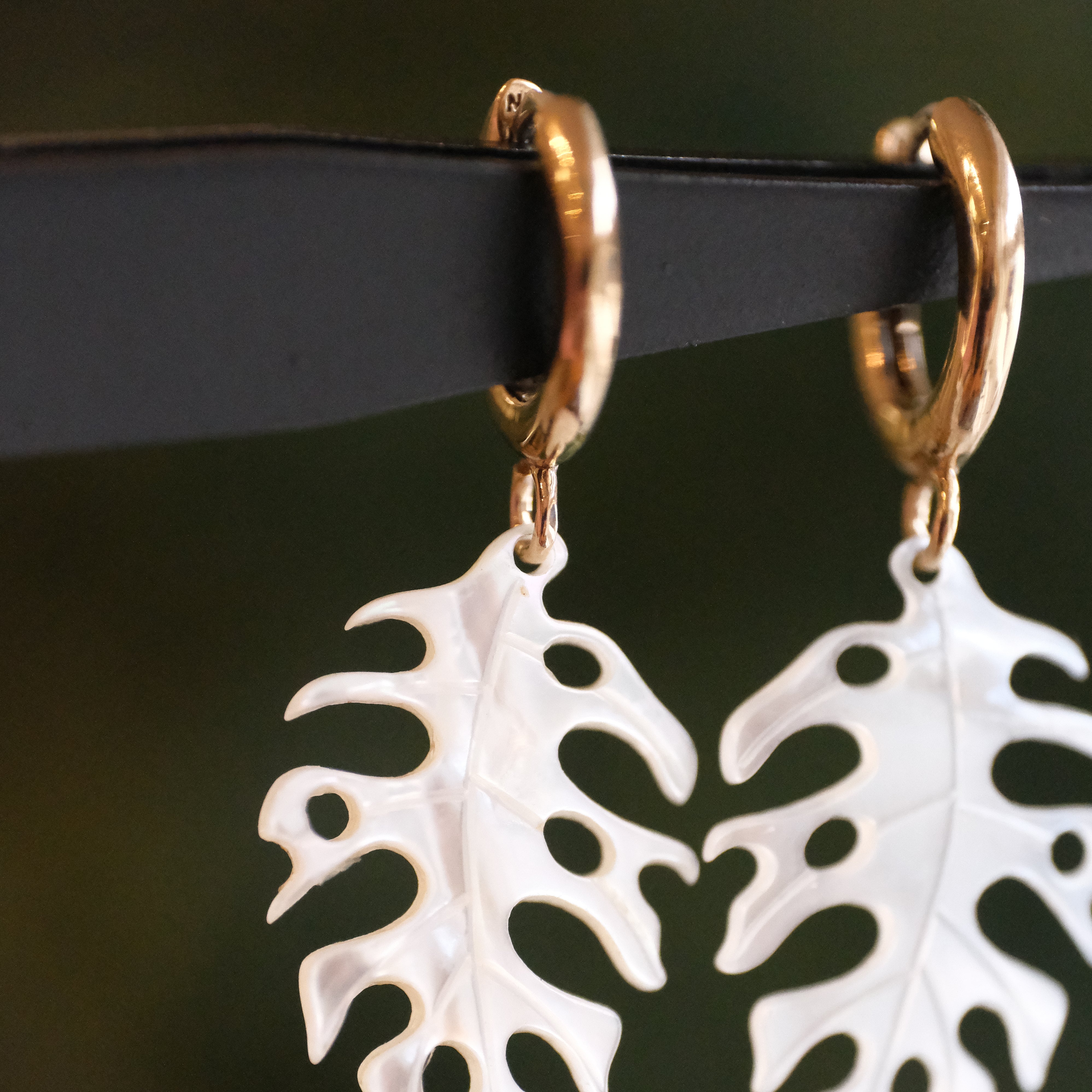 Bronze + Mother of Pearl Esqueleto Leaf Earrings