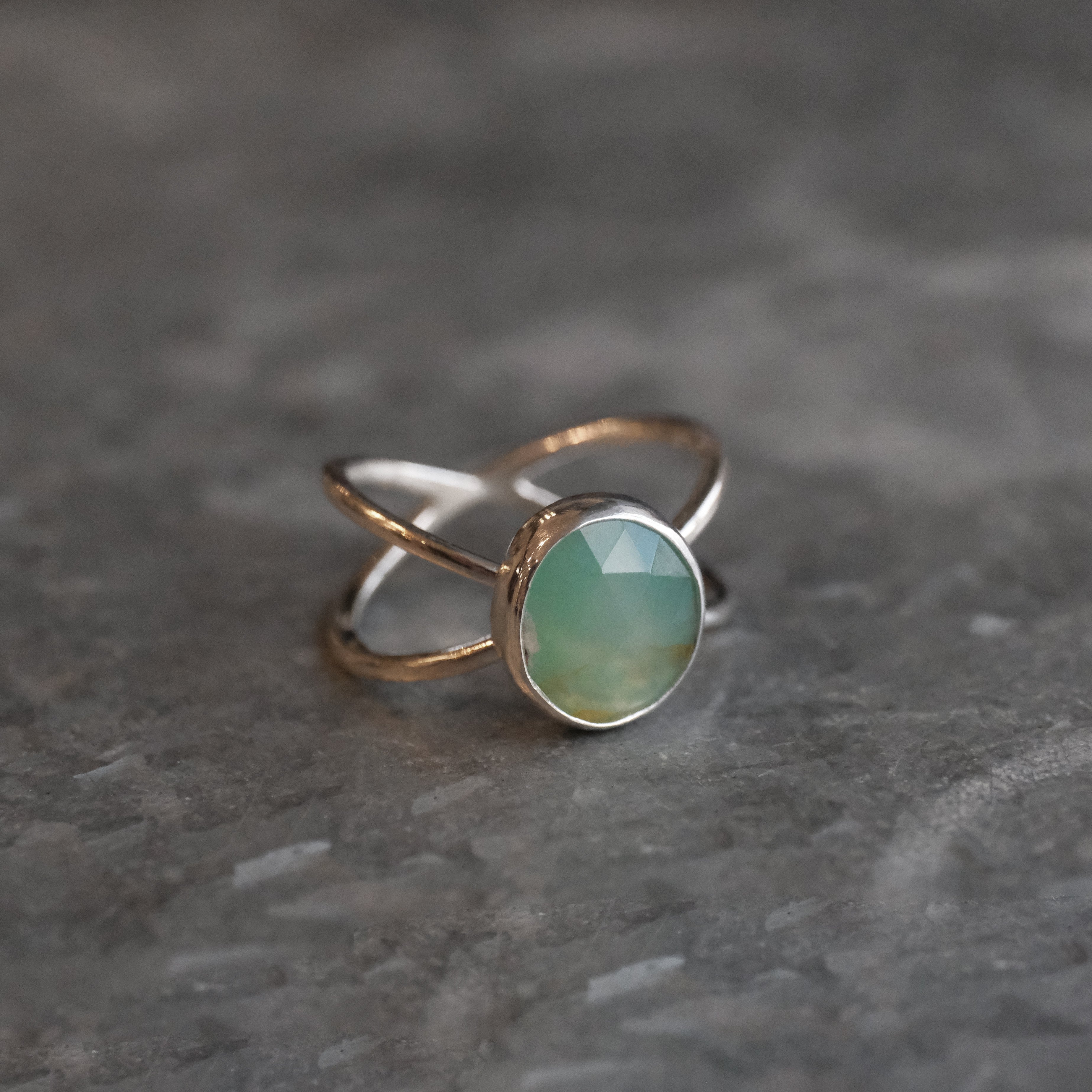 Aqua Chalcedony Atom Ring (Size 8) - One of a Kind