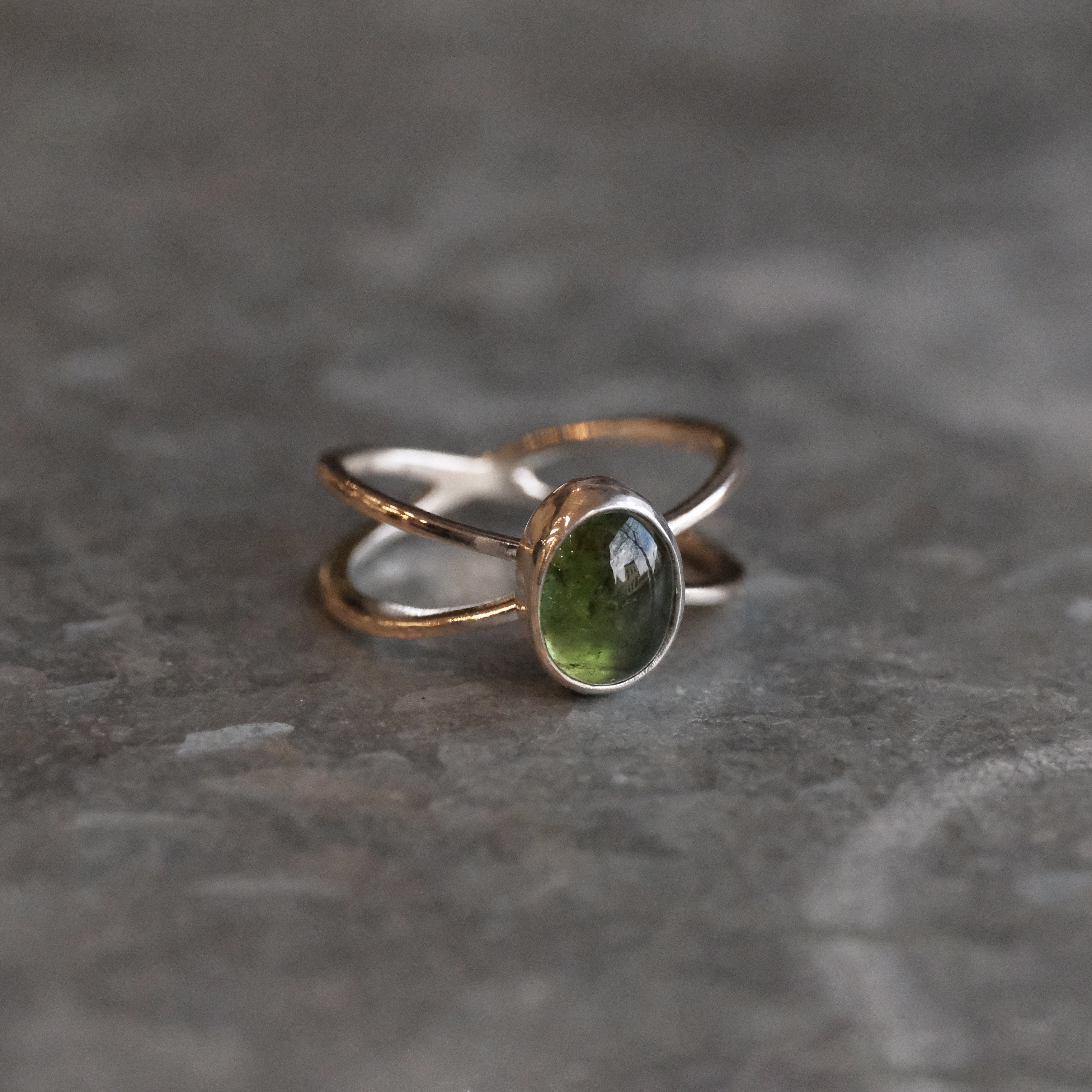Green Tourmaline Atom Ring (Size 7) - One of a Kind