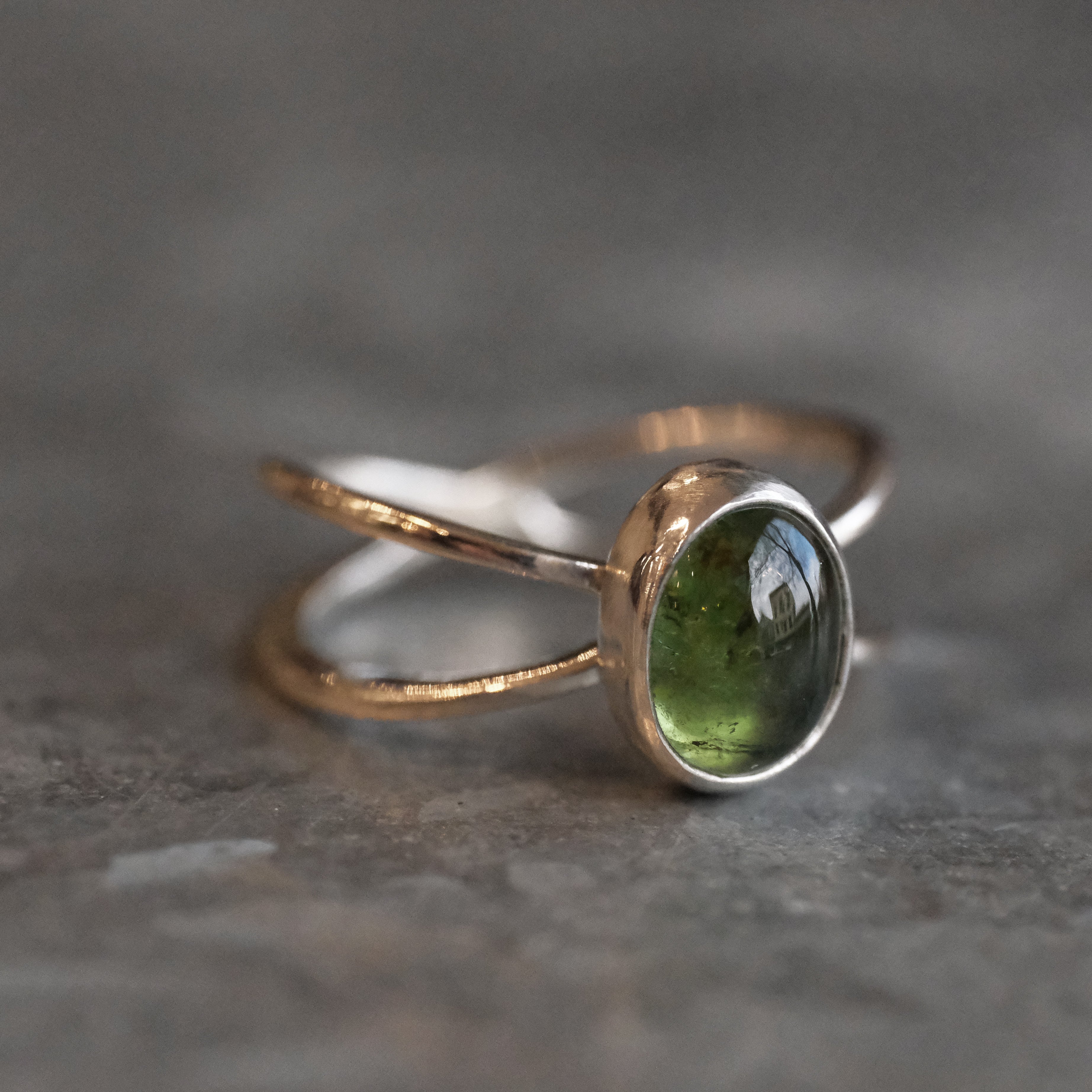 Green Tourmaline Atom Ring (Size 7) - One of a Kind