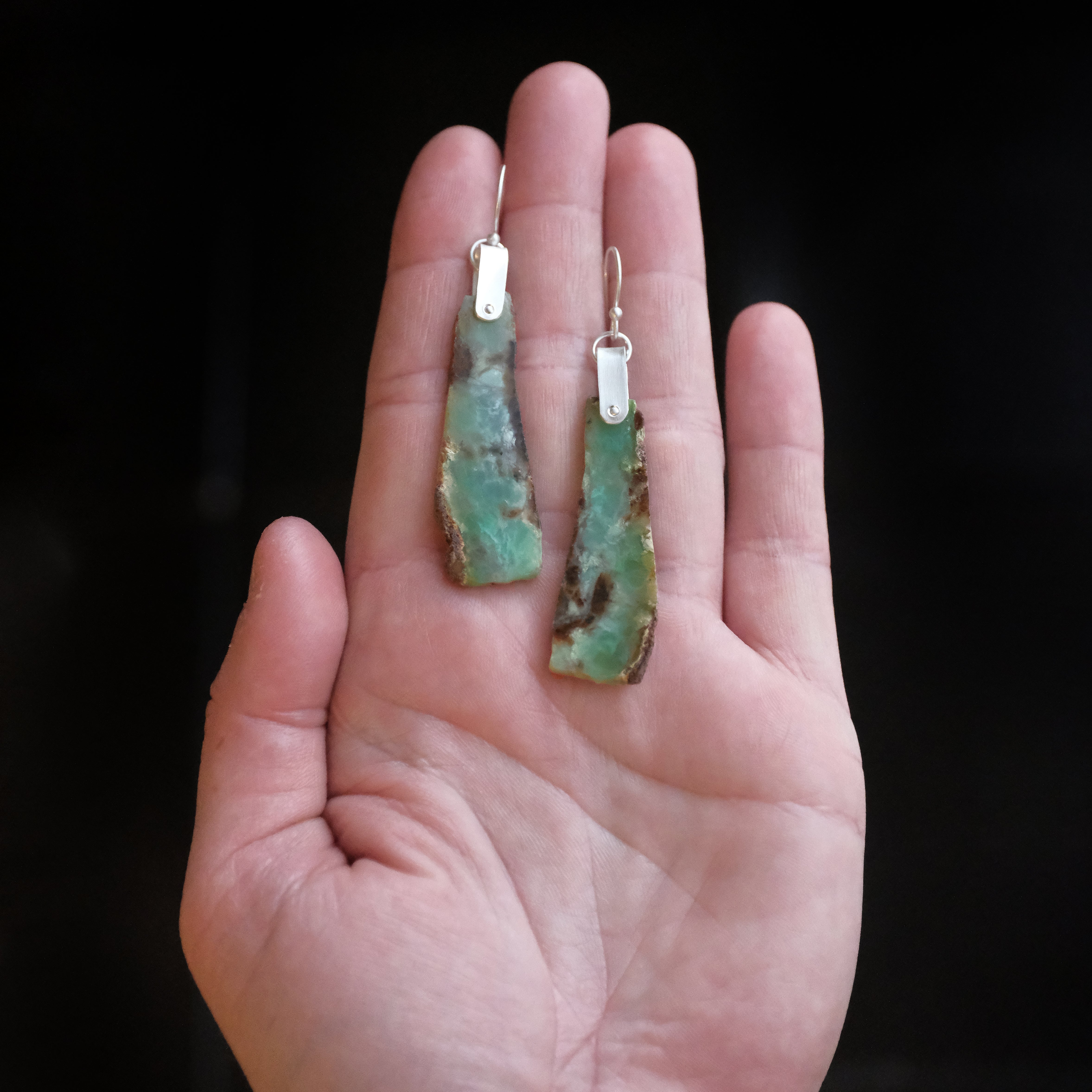 Raw Chrysoprase Saddle Earrings - One of a Kind
