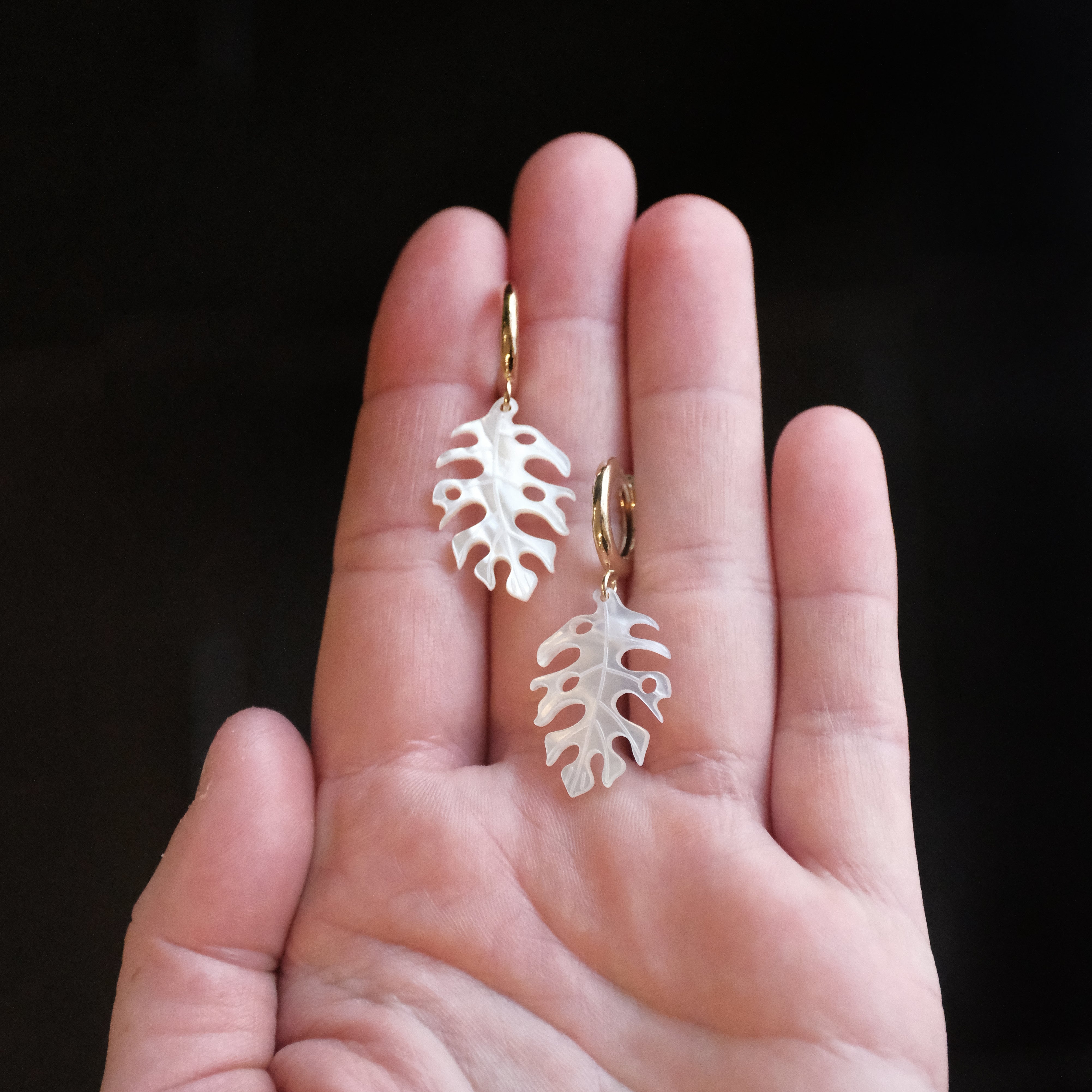 Bronze + Mother of Pearl Esqueleto Leaf Earrings