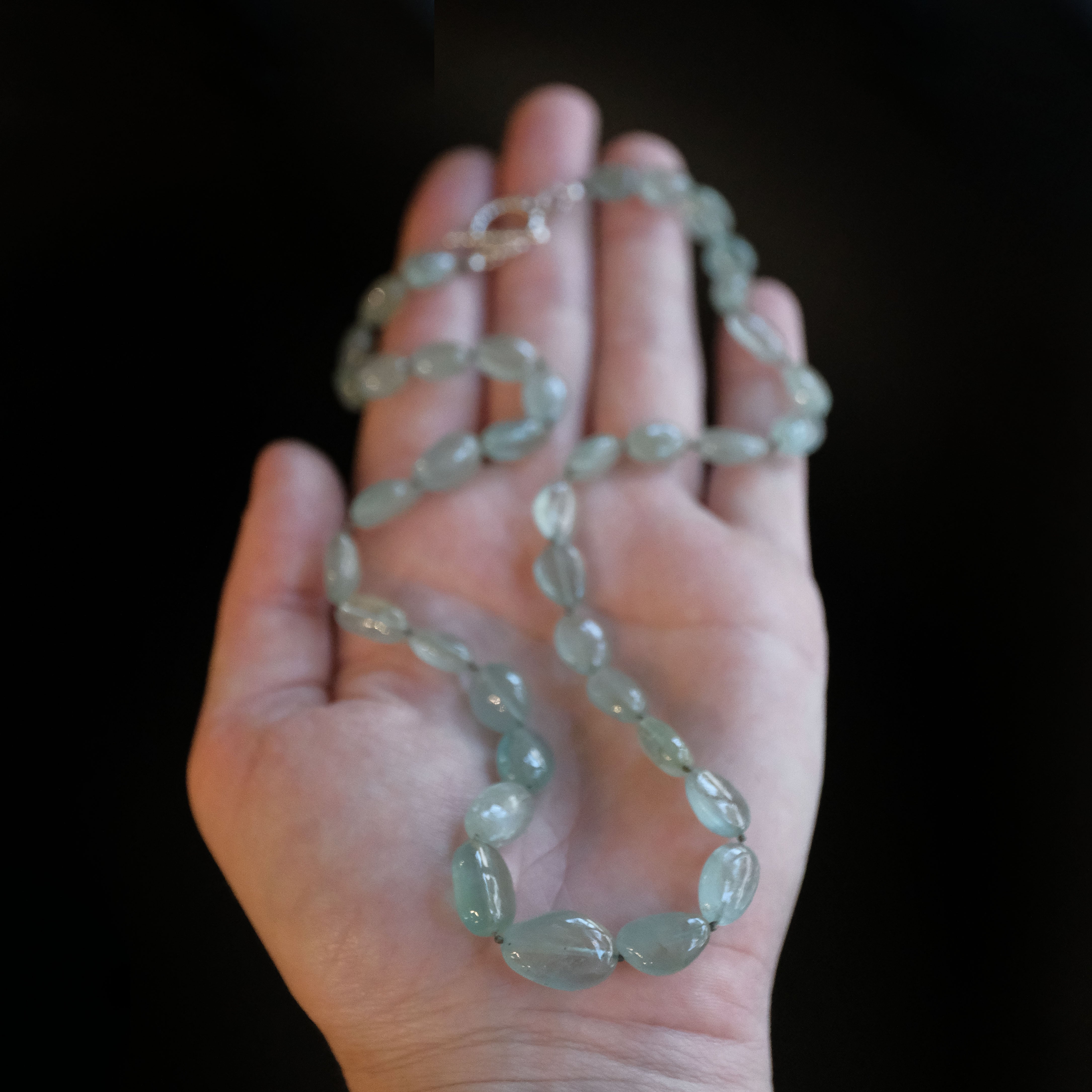 Knotted Aquamarine + Sterling Pebble Necklace - One of a Kind