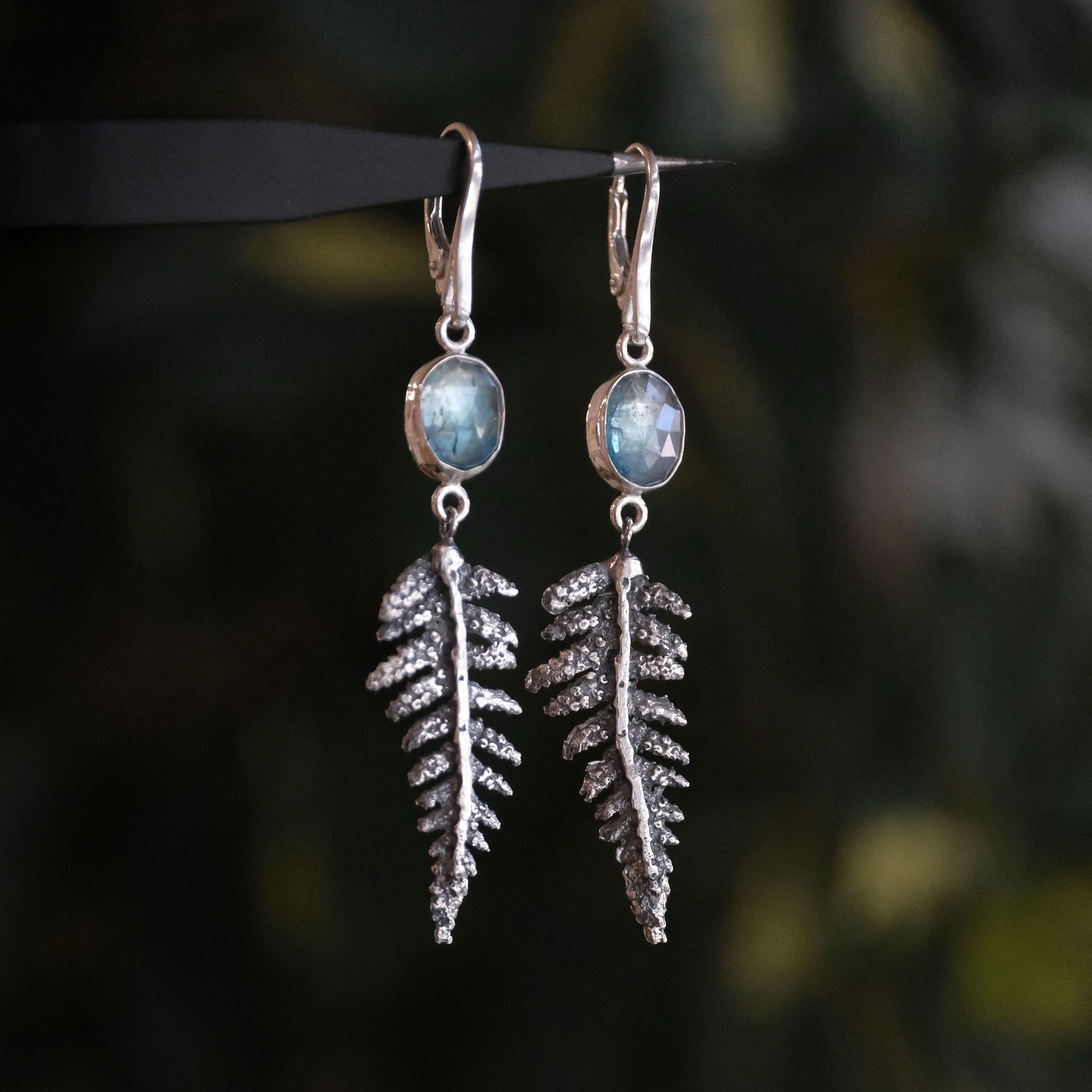 Kyanite + Sterling Fern Earrings - One of a Kind