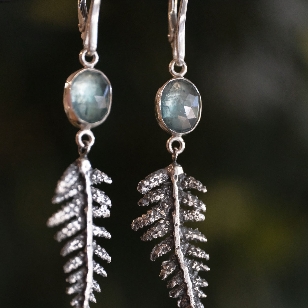 Kyanite + Sterling Fern Earrings - One of a Kind