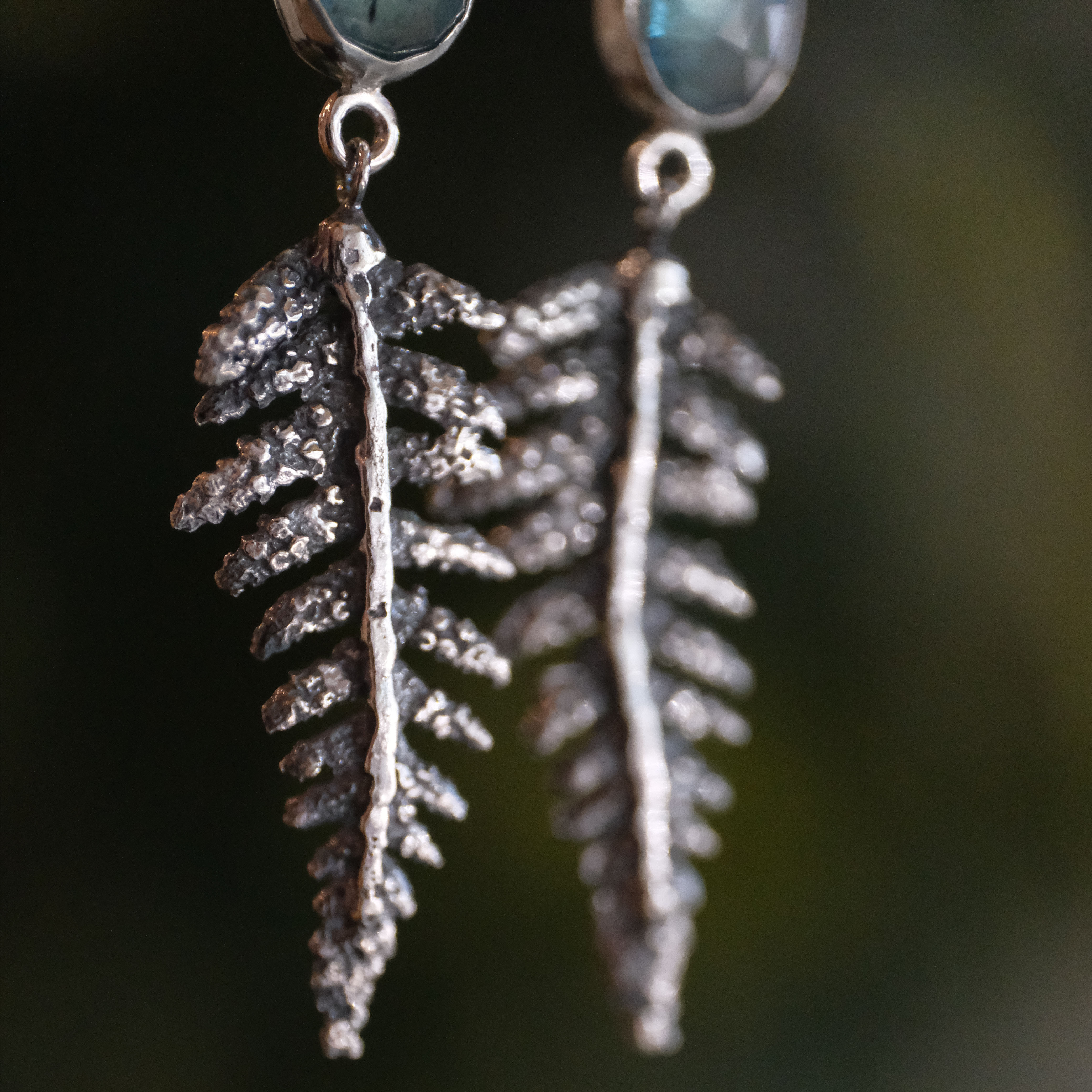 Kyanite + Sterling Fern Earrings - One of a Kind