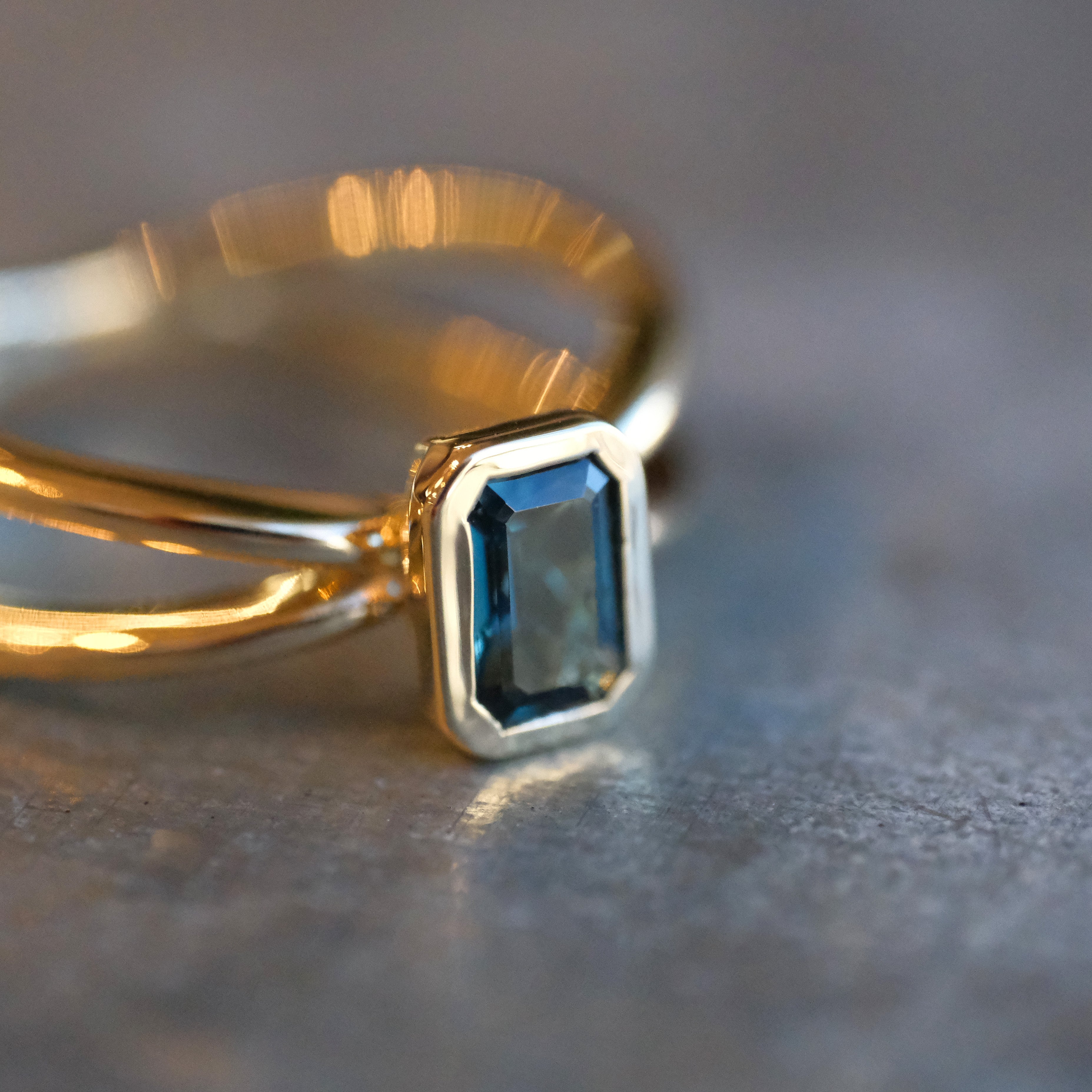 14k + London Blue Topaz Atom Ring