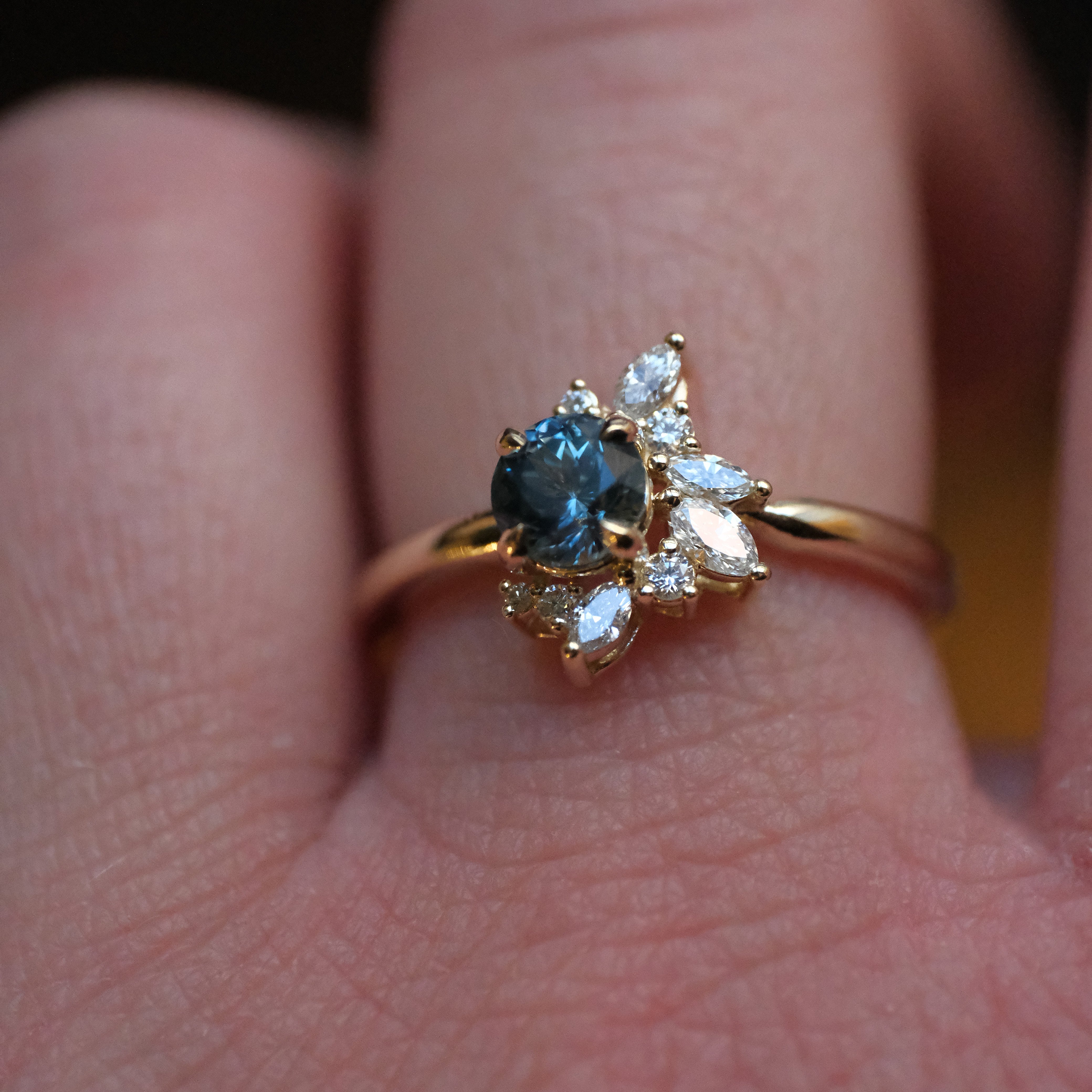 14k Montana Sapphire + Diamond Azalea Ring - One of a Kind