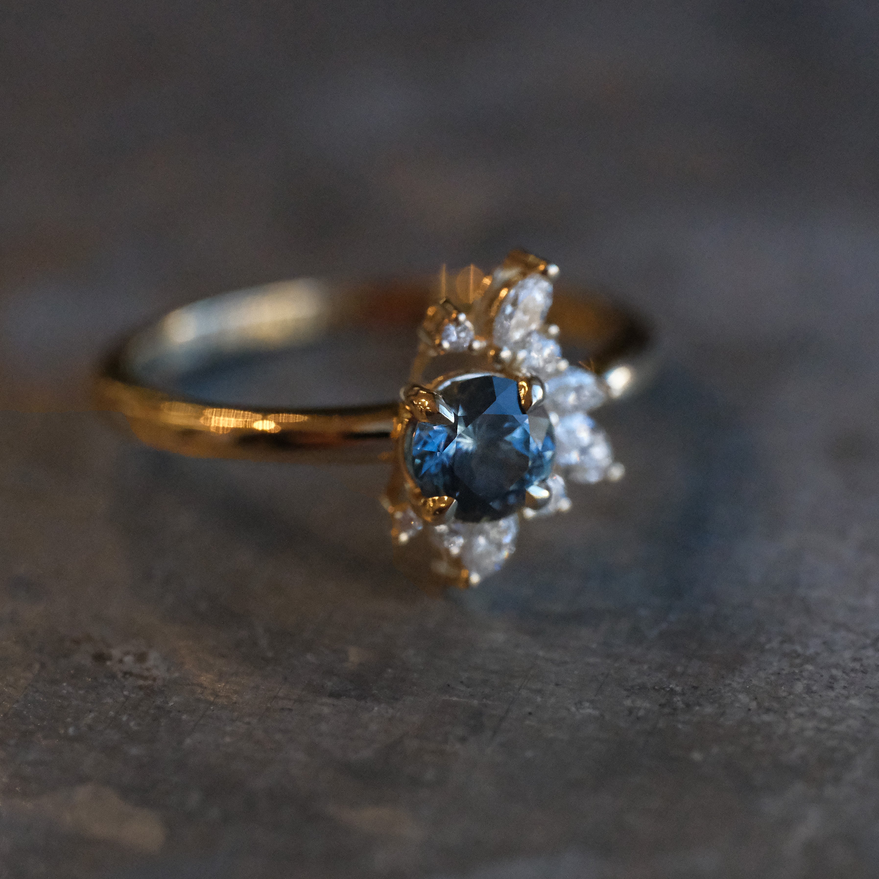 14k Montana Sapphire + Diamond Azalea Ring - One of a Kind