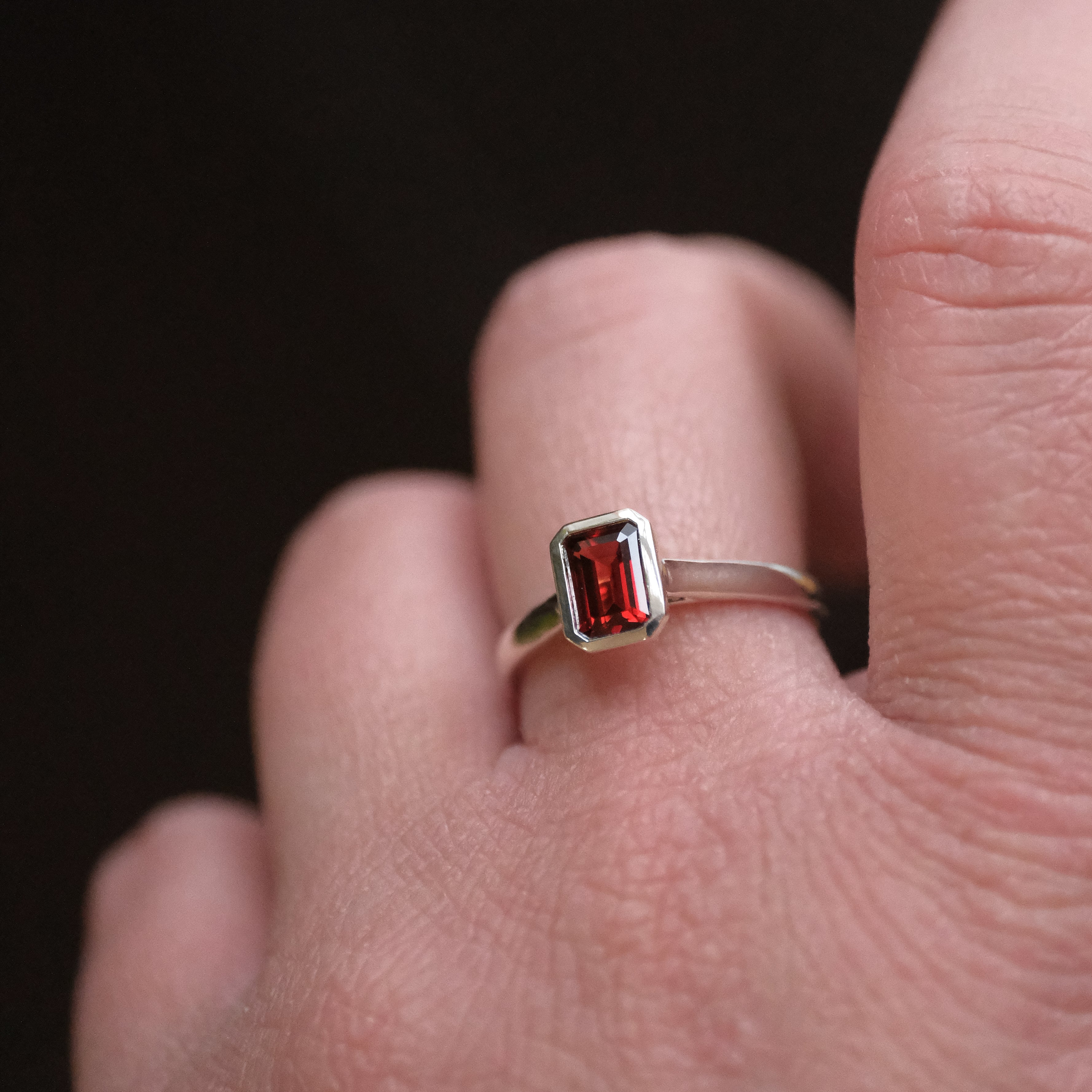 Garnet + Sterling Arches Ring (Size 7)