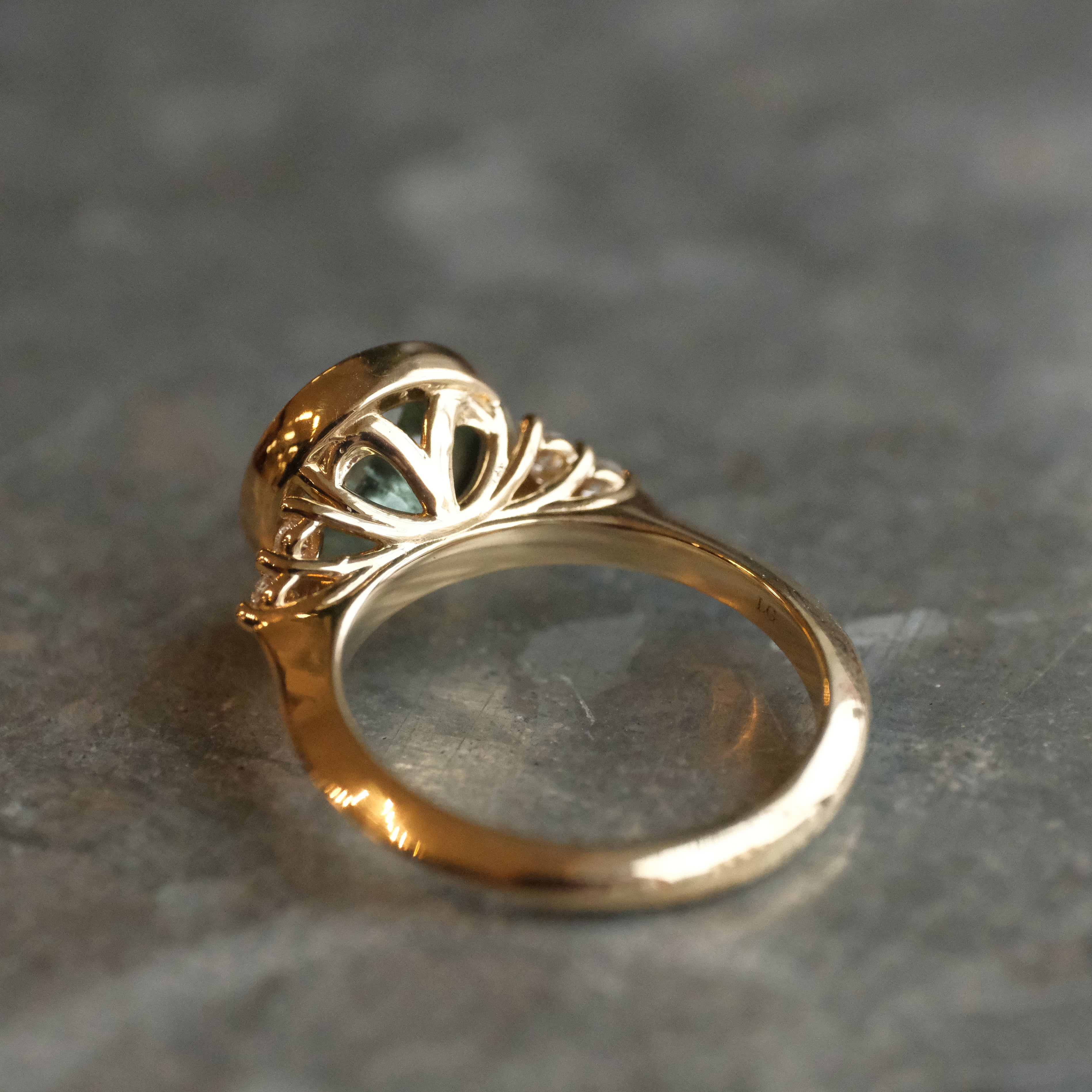14k Kornerupine + Natural Diamond Spearmint Ring - One of a Kind
