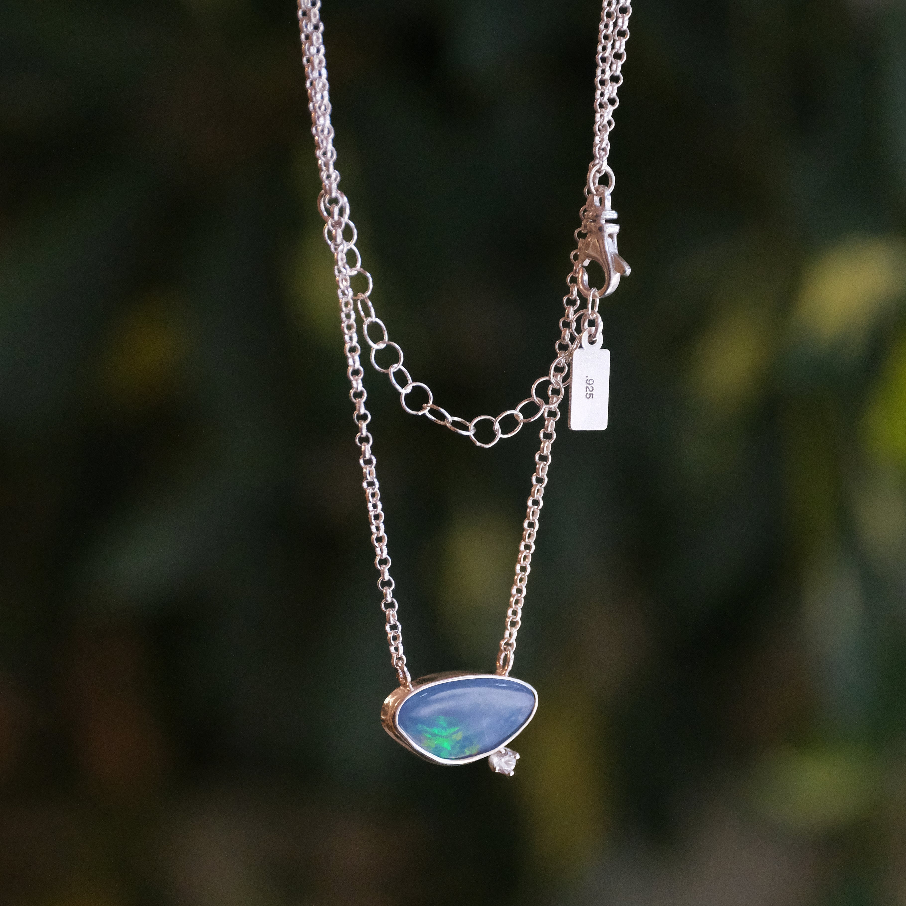 Australian Opal + Sapphire Deep Blue Necklace - One of a Kind