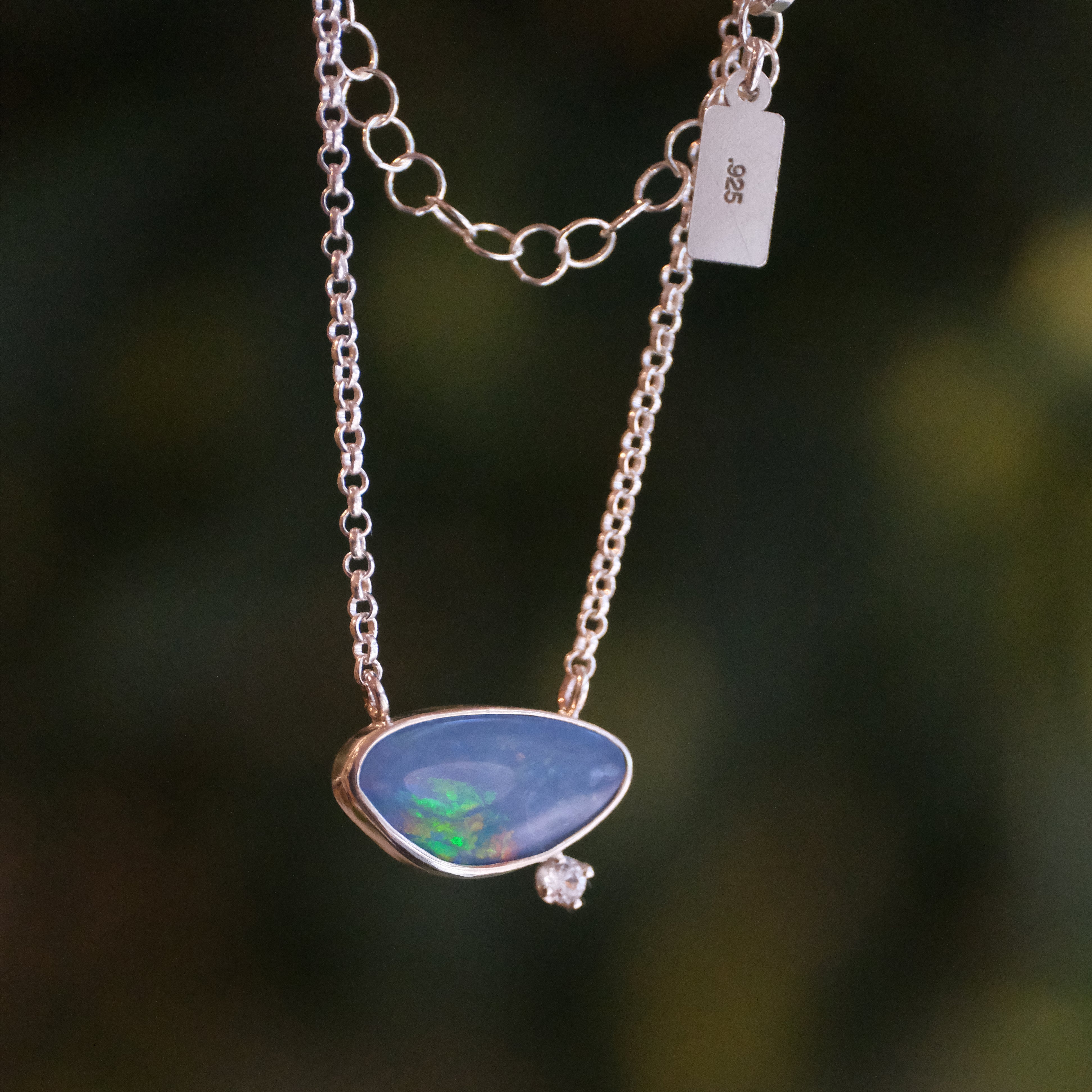 Australian Opal + Sapphire Deep Blue Necklace - One of a Kind