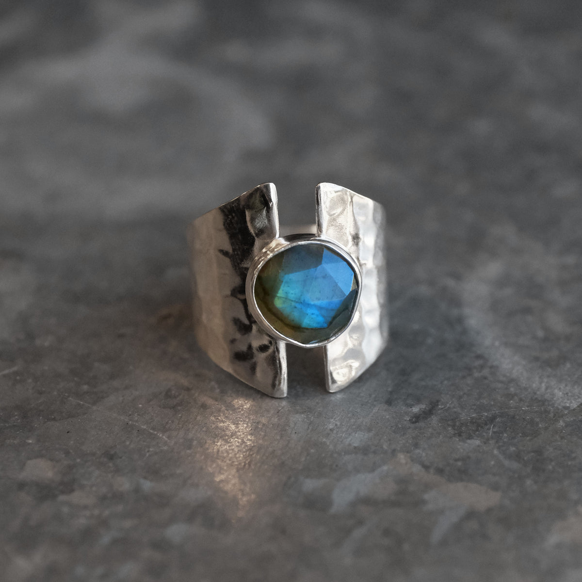 Labradorite + Sterling Shield Ring (Size 7) - One of a Kind