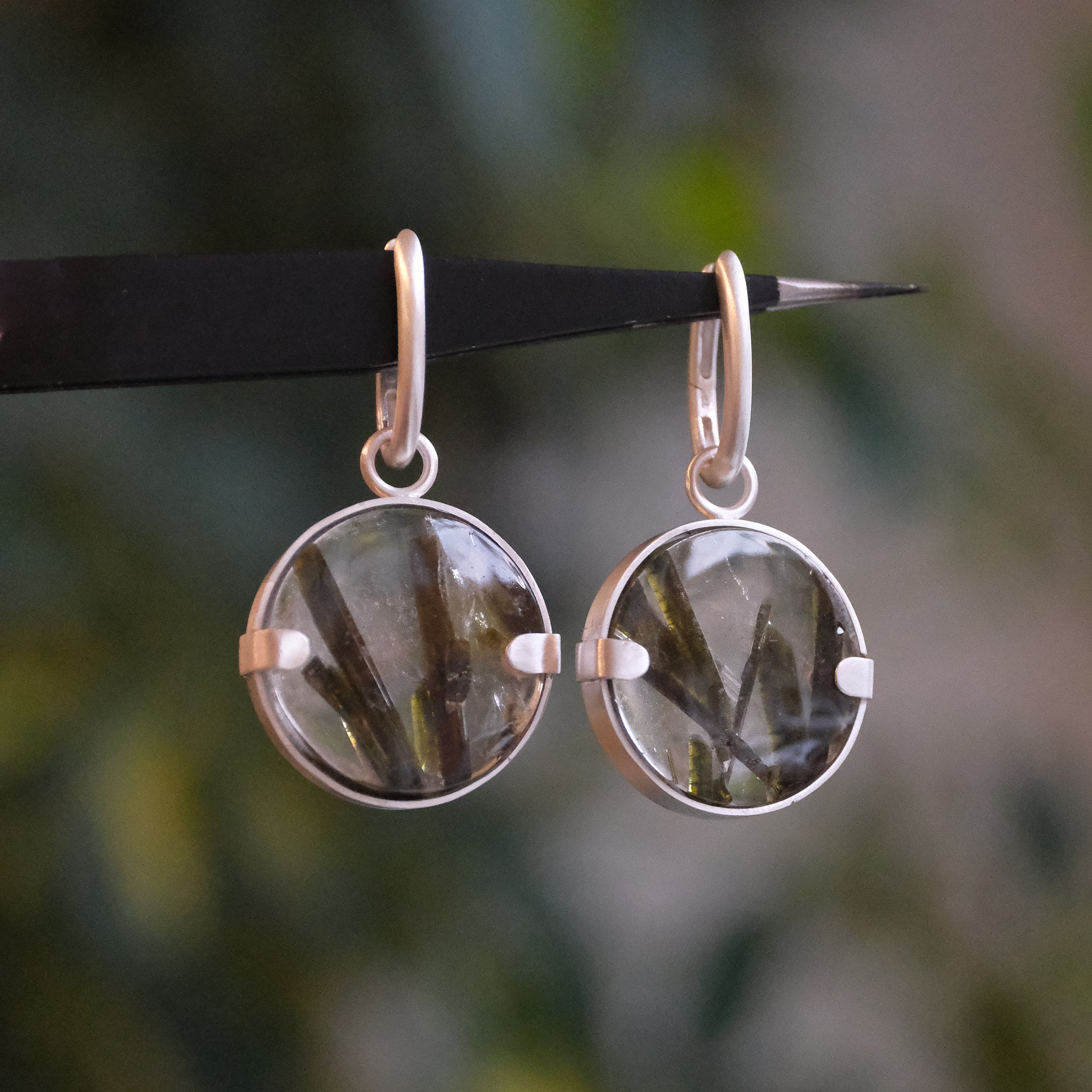 Epidote in Quartz Grassy Knoll Earrings - One of a Kind