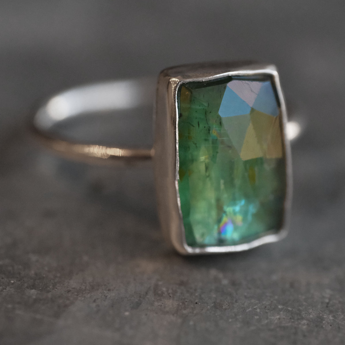 Emerald Kyanite + Sterling Tablet Ring (Size 7) - One of a Kind