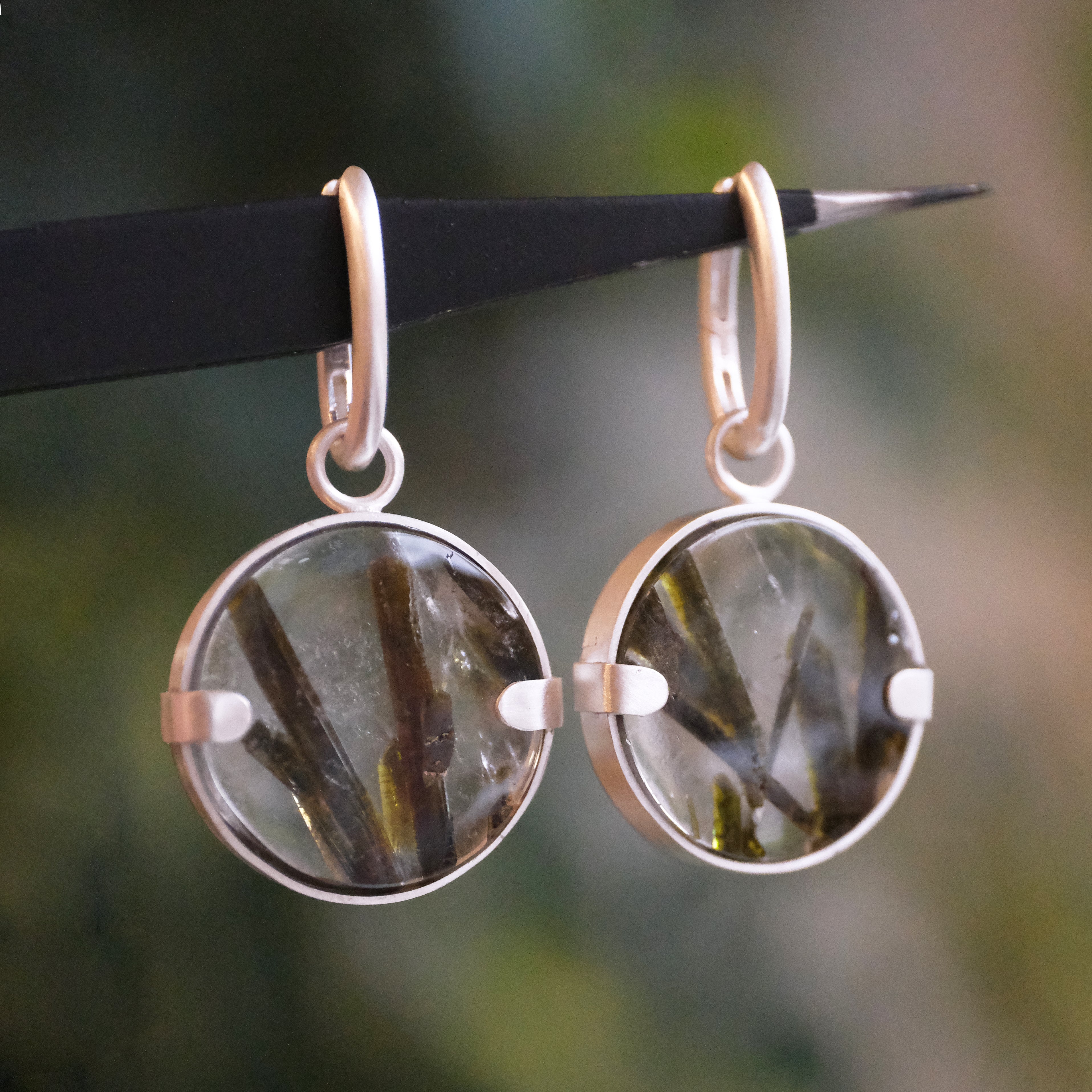 Epidote in Quartz Grassy Knoll Earrings - One of a Kind