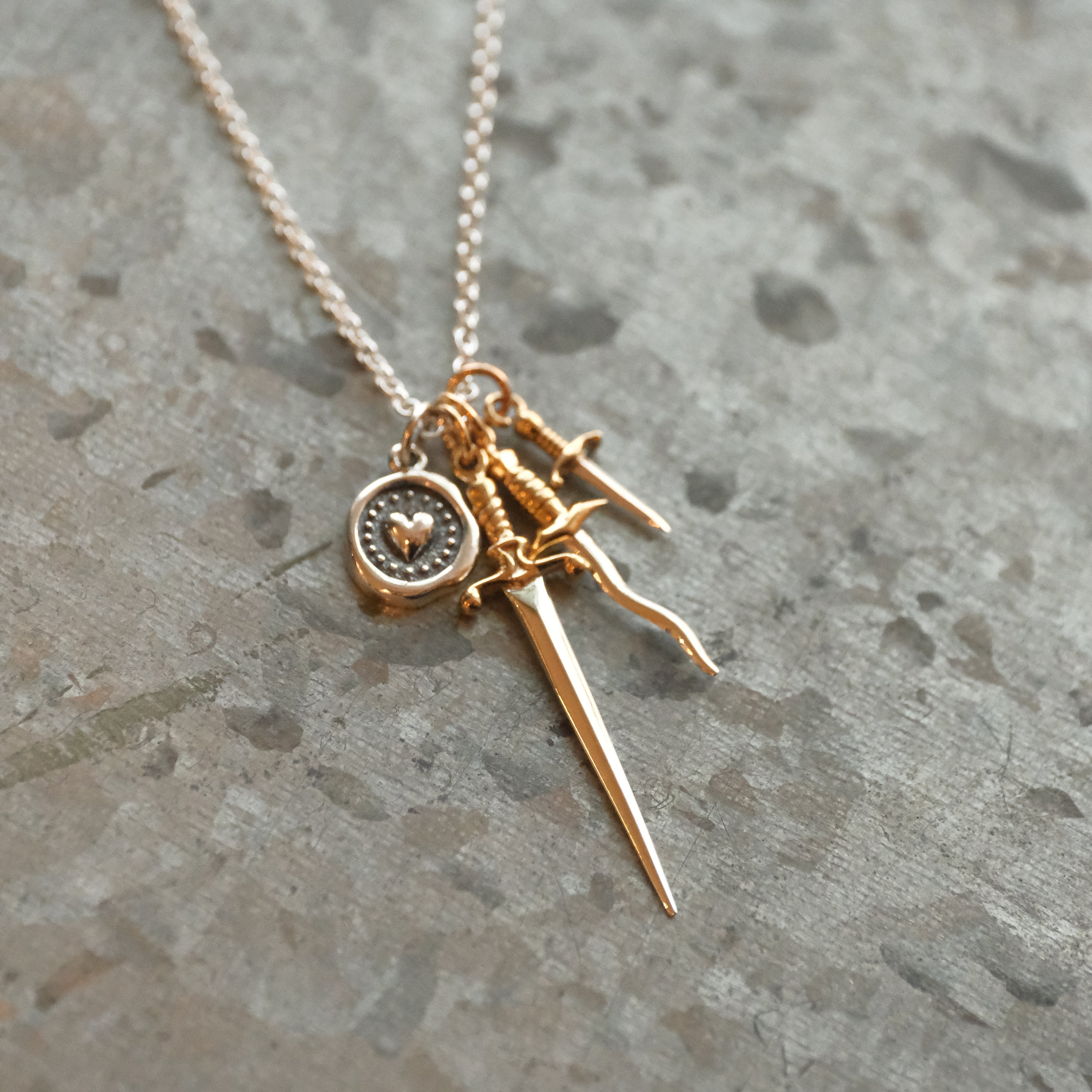 3 of Swords Sterling + Bronze Necklace