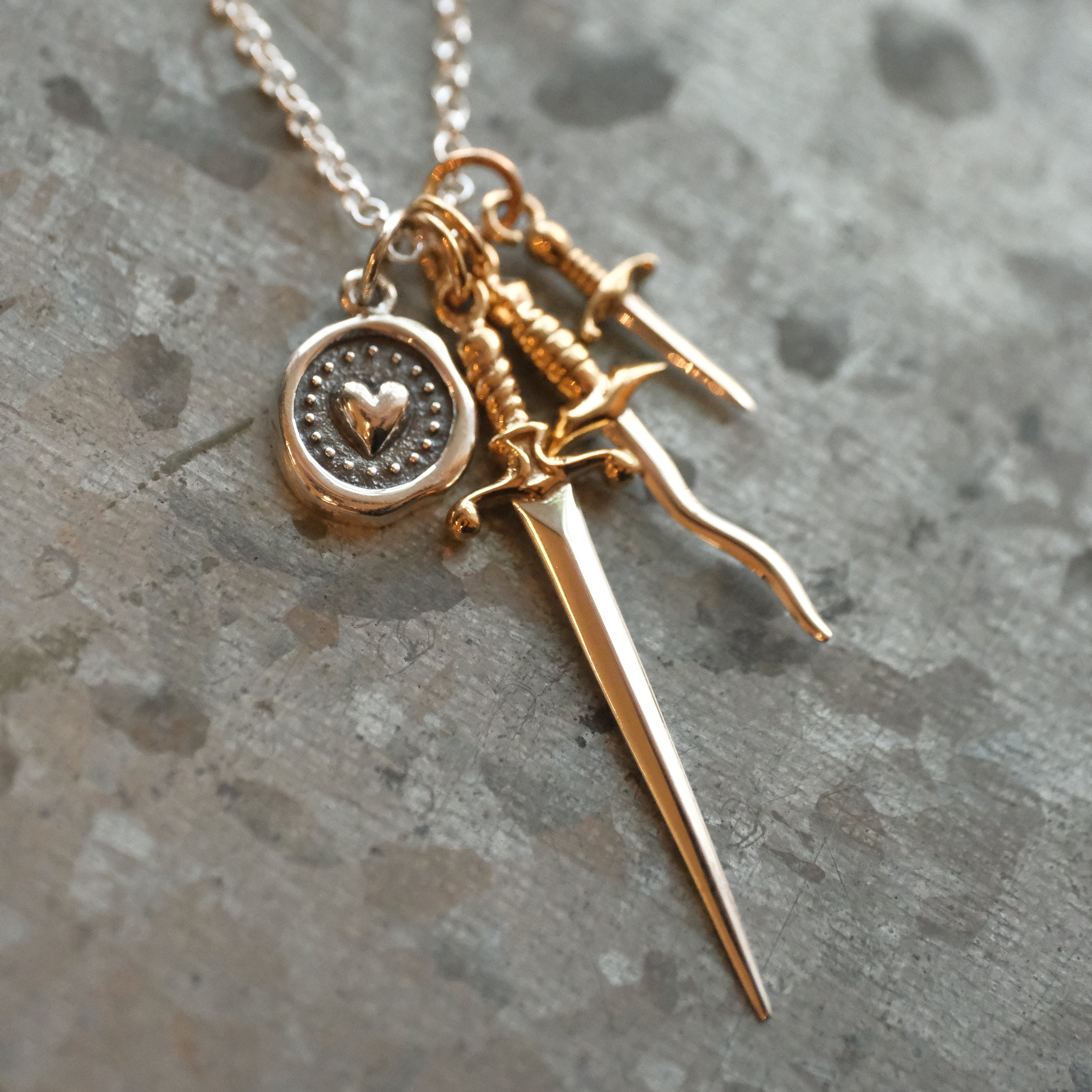 3 of Swords Sterling + Bronze Necklace