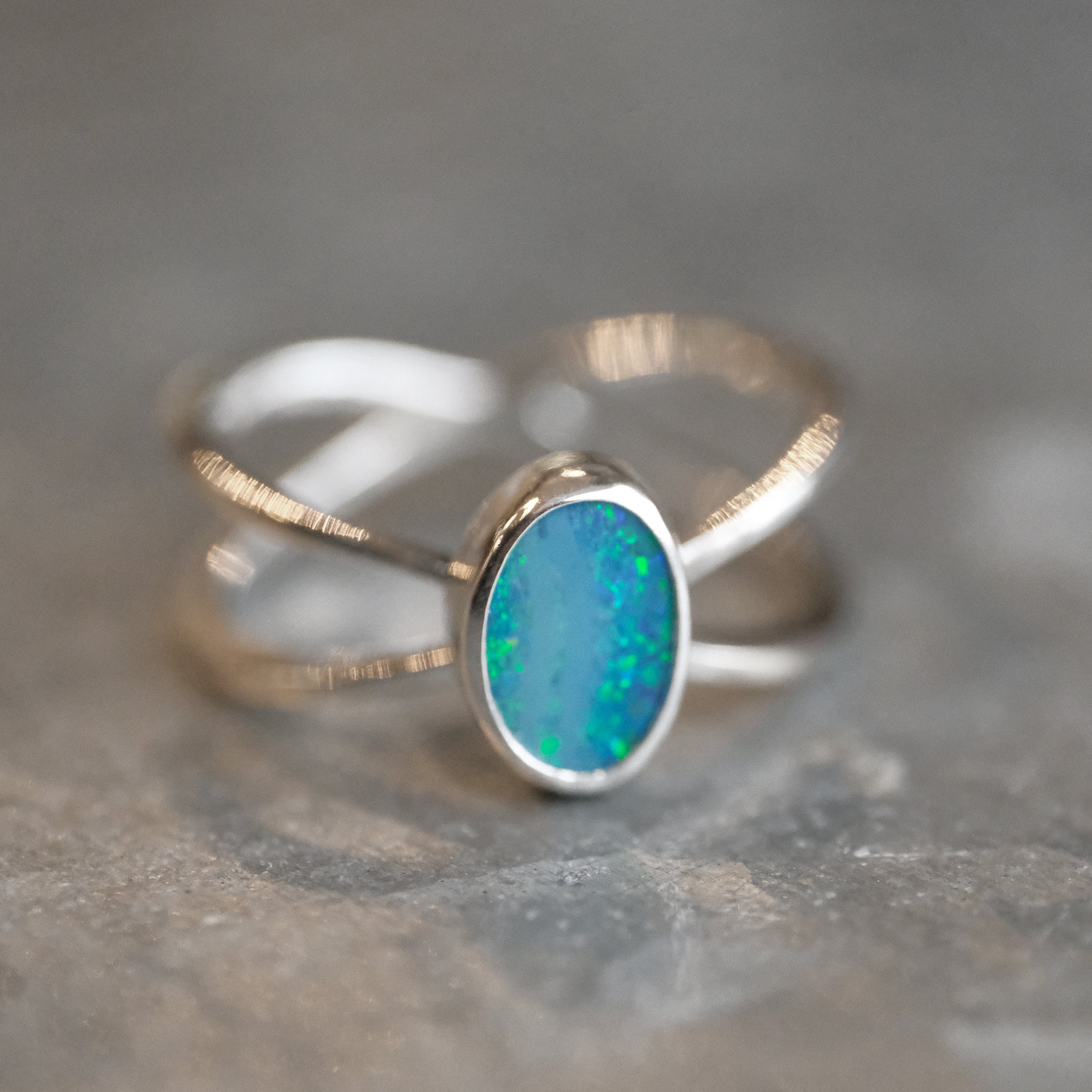 Australian Opal Atom Ring (Size 6.5) - One of a Kind