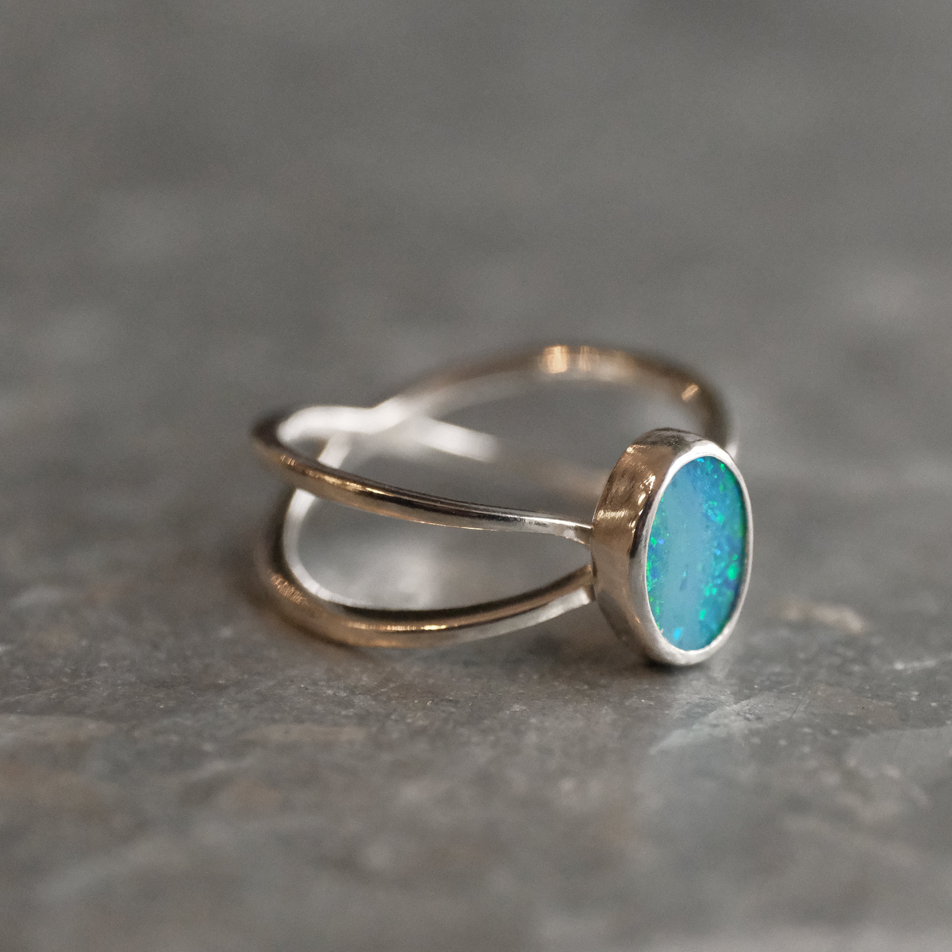 Australian Opal Atom Ring (Size 6.5) - One of a Kind