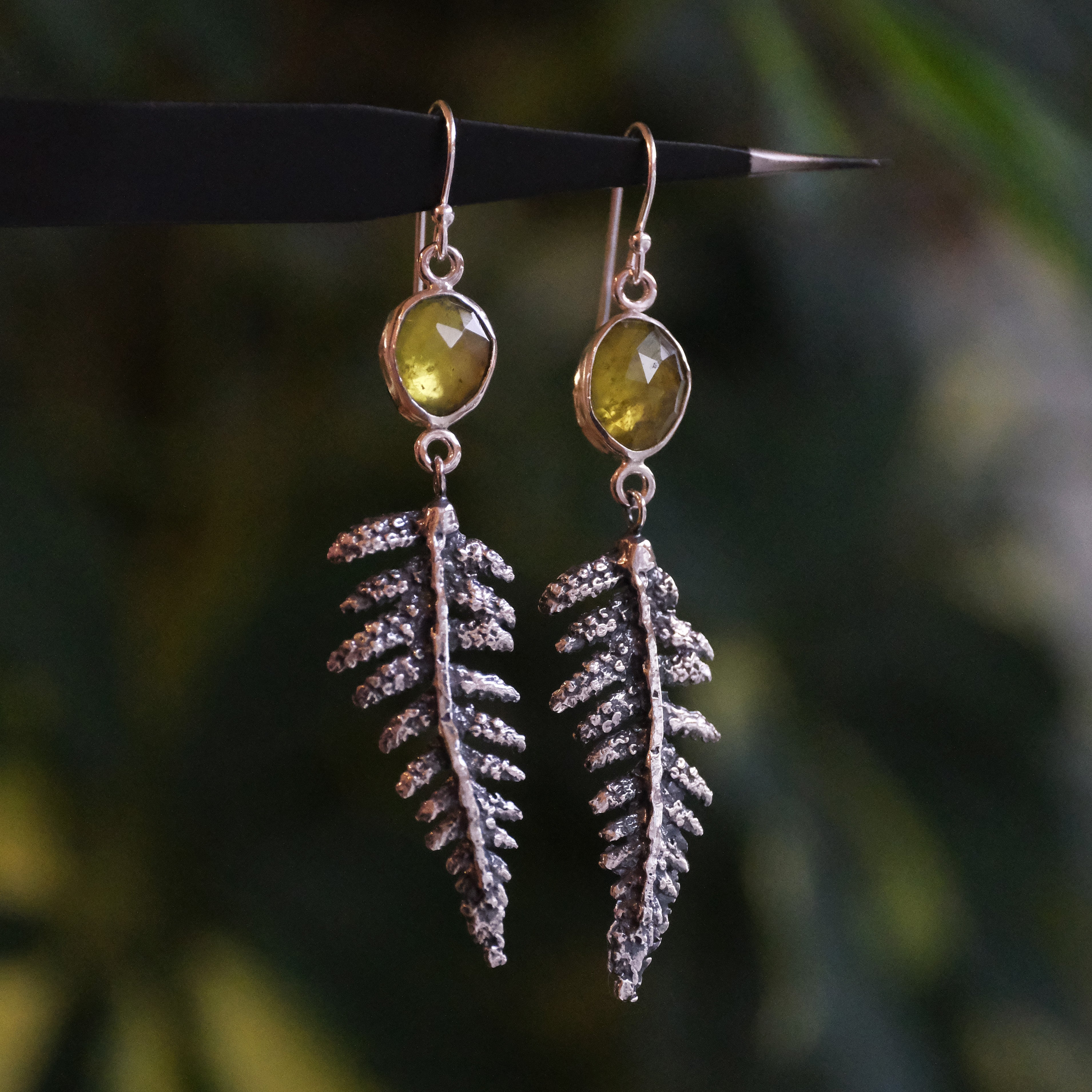 Vesuvianite Fern Earrings - One of a Kind