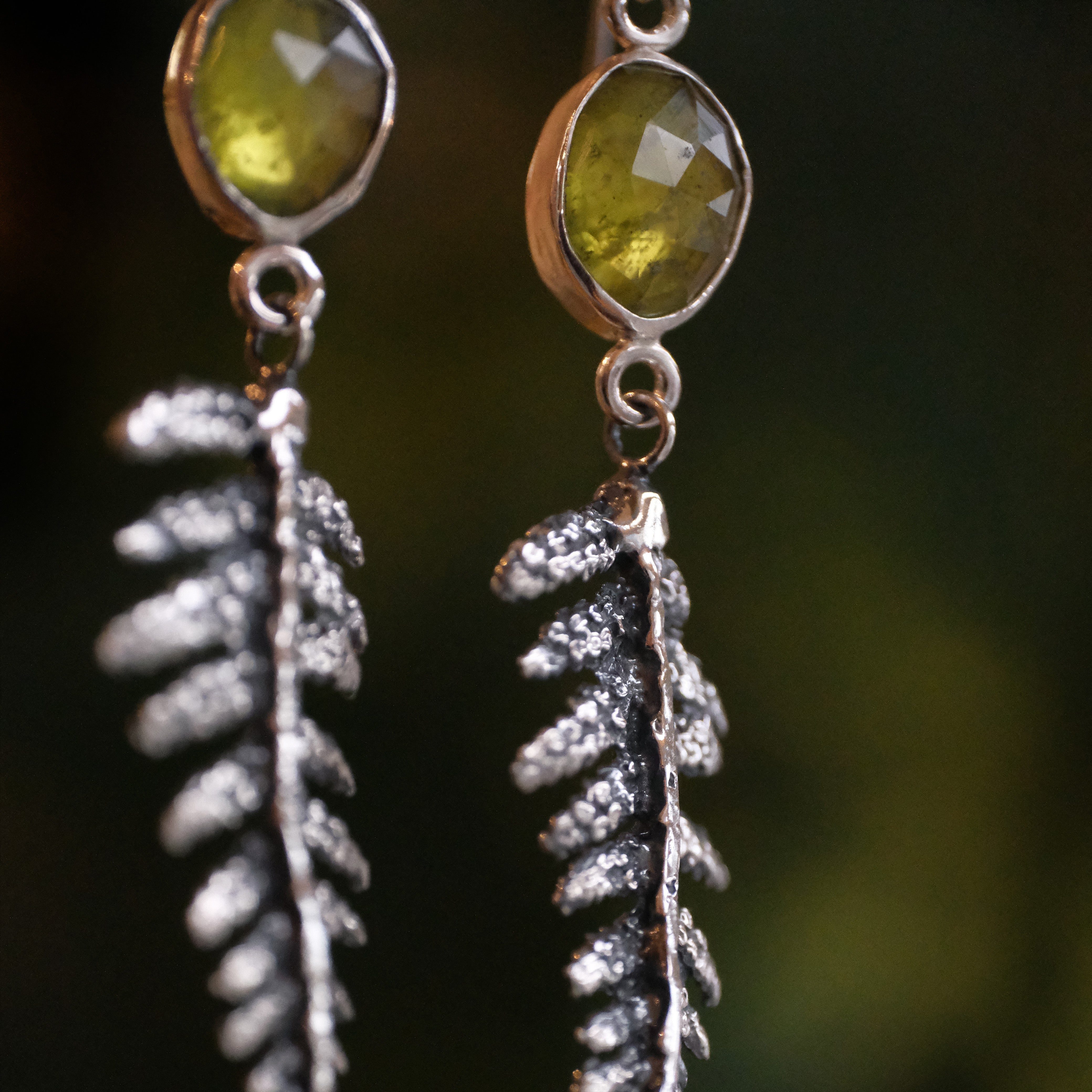 Vesuvianite Fern Earrings - One of a Kind