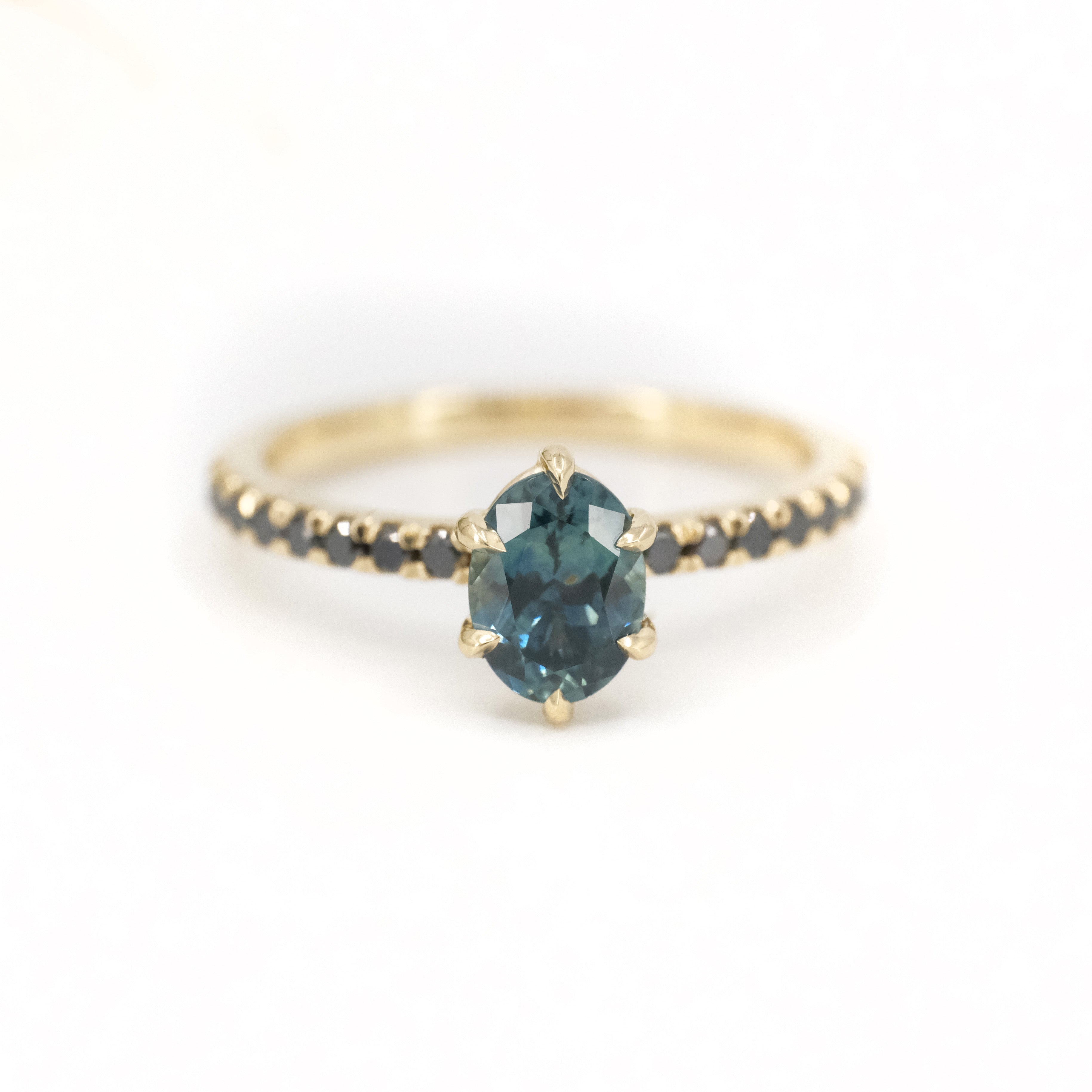 14k Montana Sapphire + Black Diamond Nightfall Ring - One of a Kind