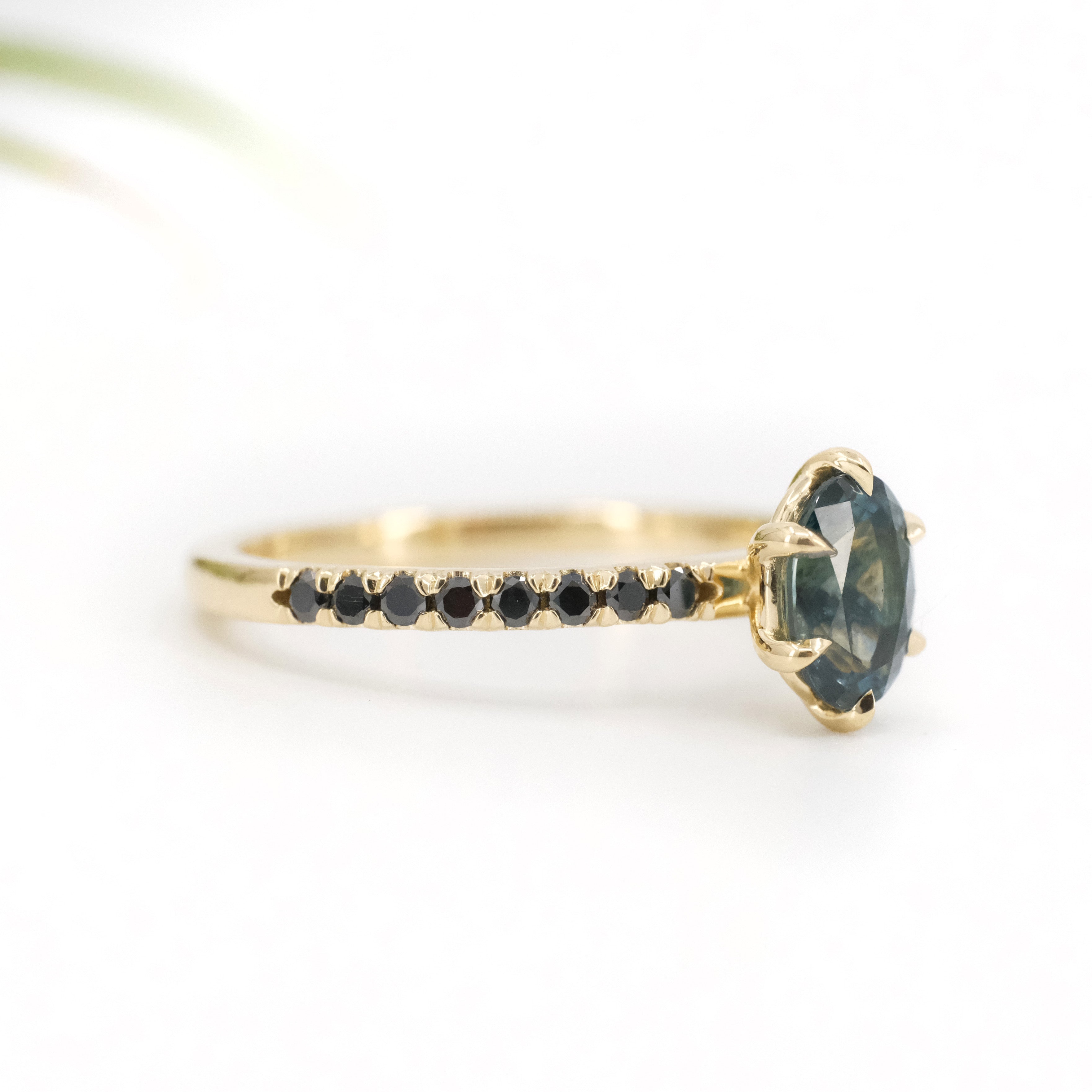 14k Montana Sapphire + Black Diamond Nightfall Ring - One of a Kind