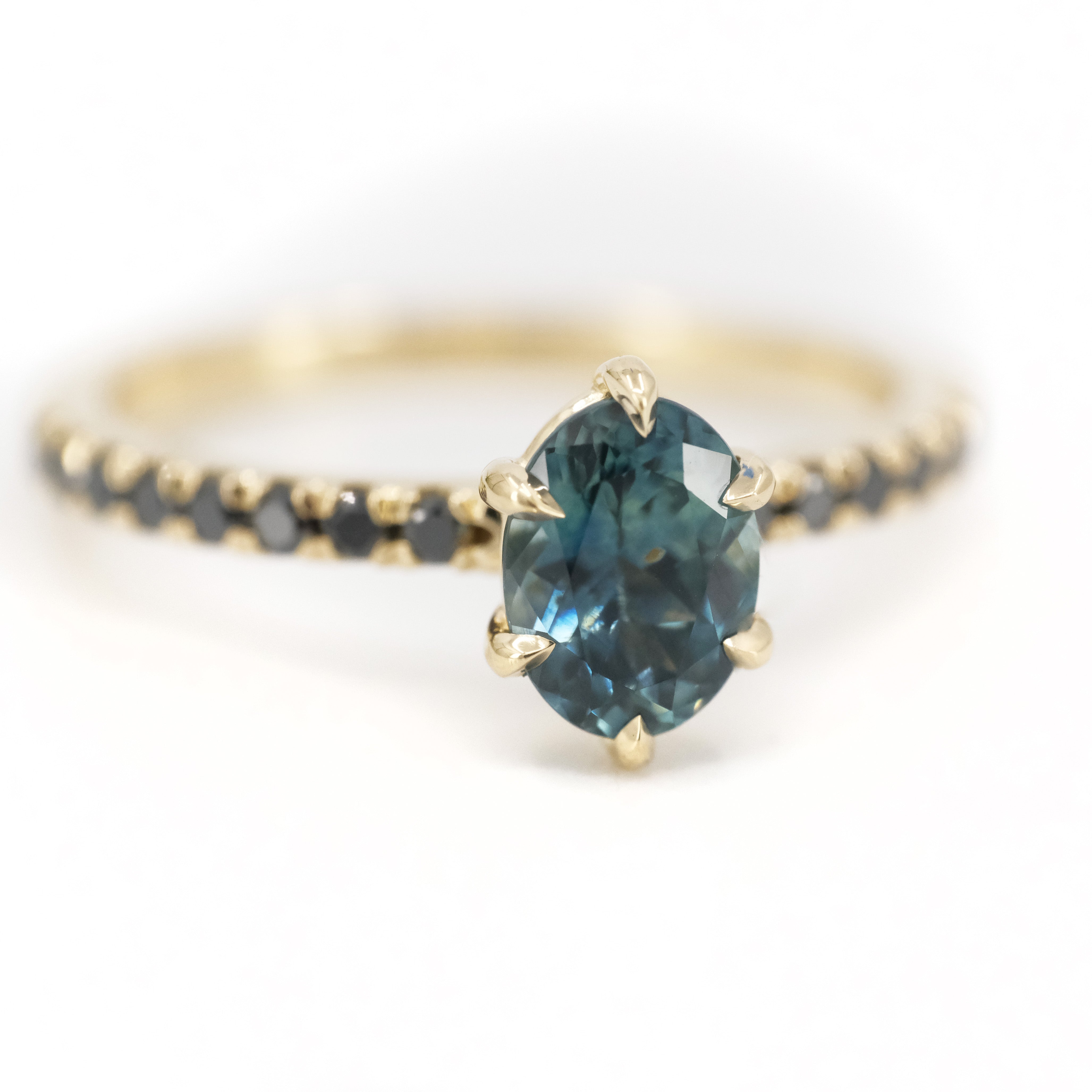 14k Montana Sapphire + Black Diamond Nightfall Ring - One of a Kind