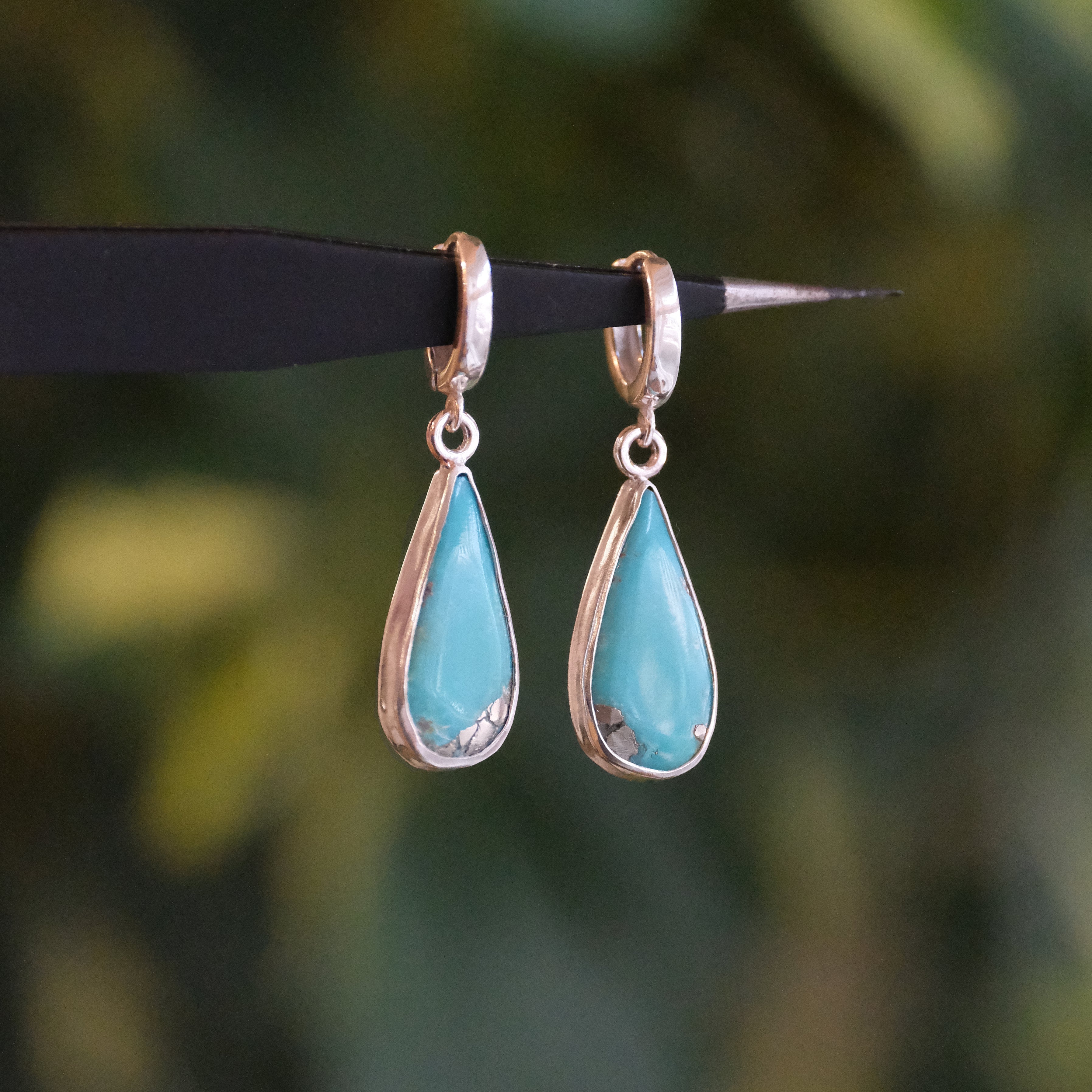 Turquoise Droplet Hugger Earrings - One of a Kind